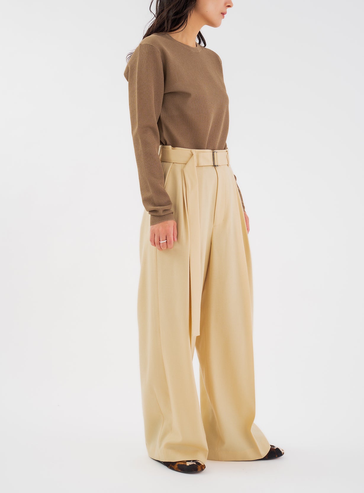 rフラノワイドレッグパンツ