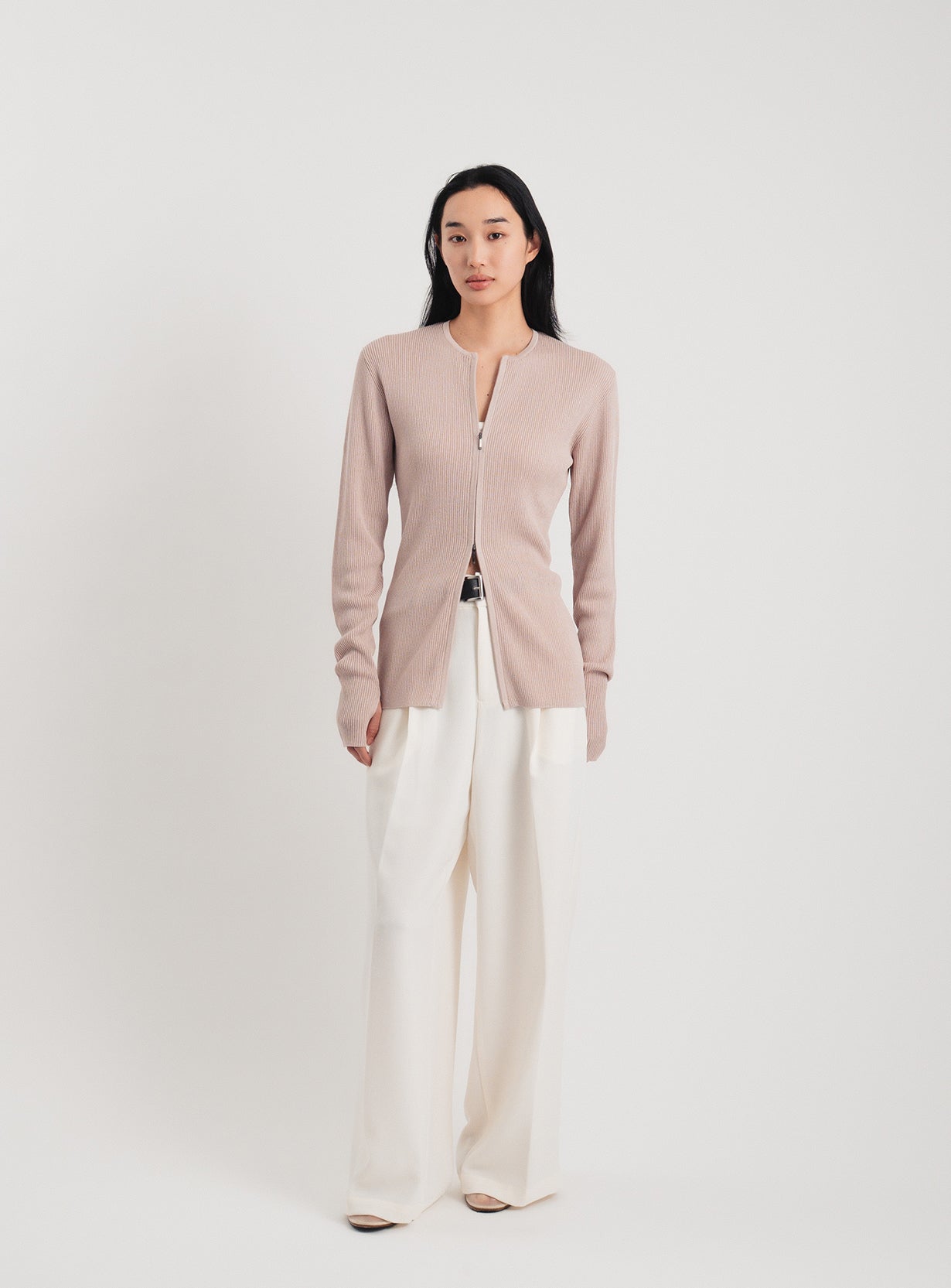 ジップアップリブニット