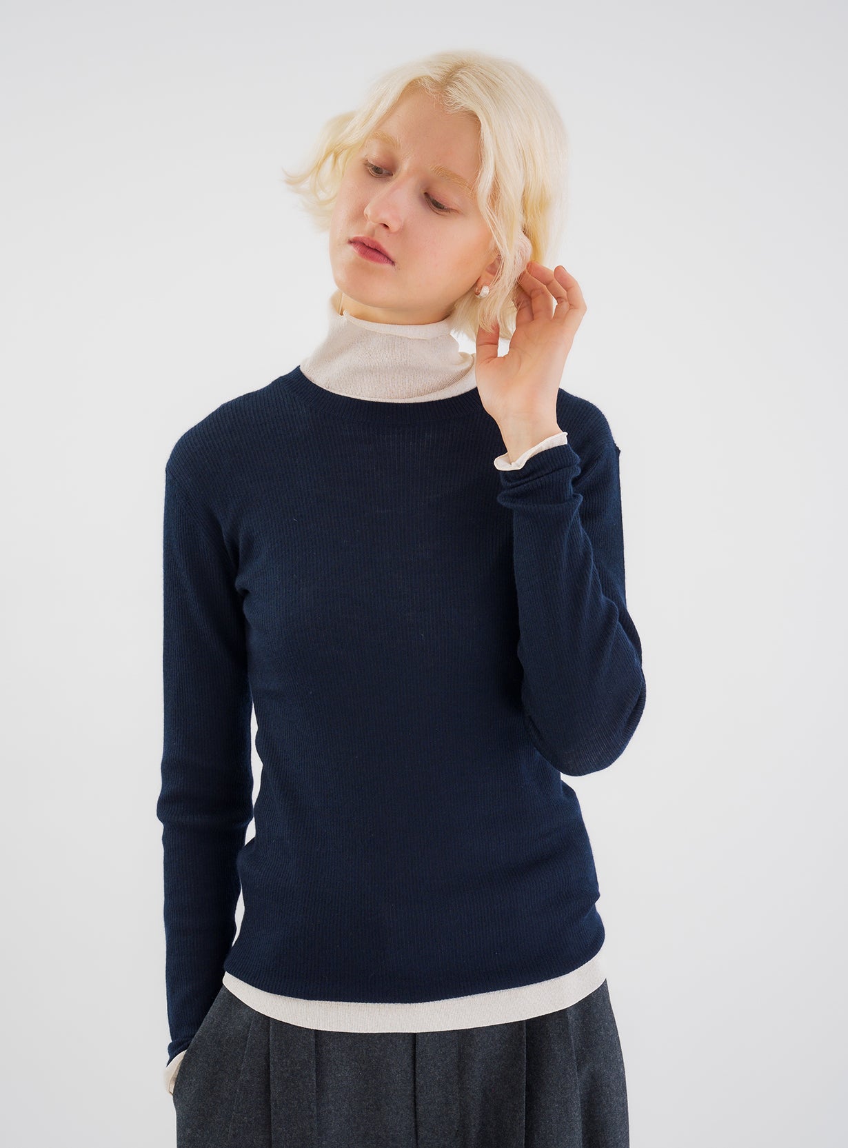 rカシミヤリブプルオーバー