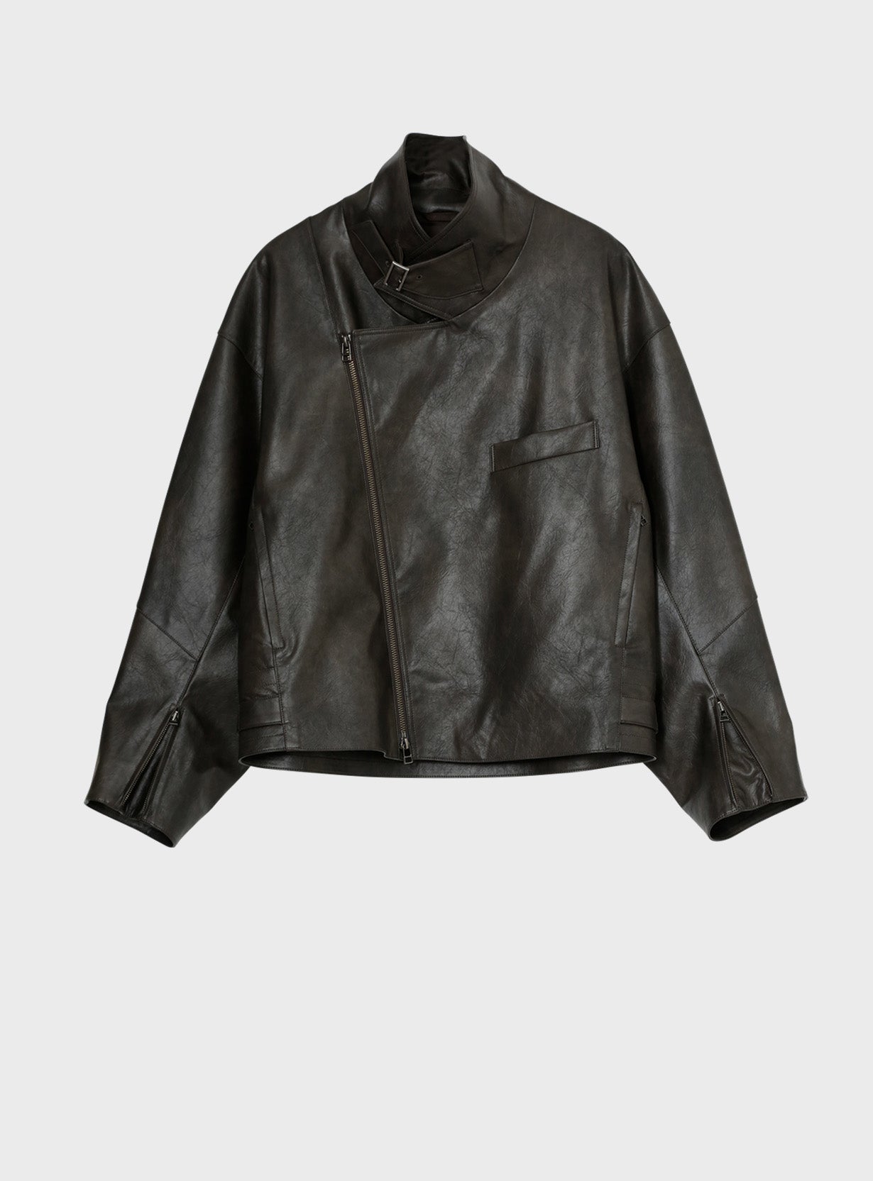 rフェイクレザーライダースブルゾン