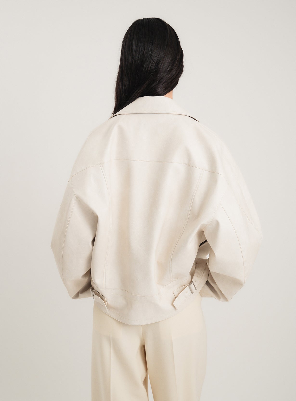 rフェイクレザーライダースブルゾン