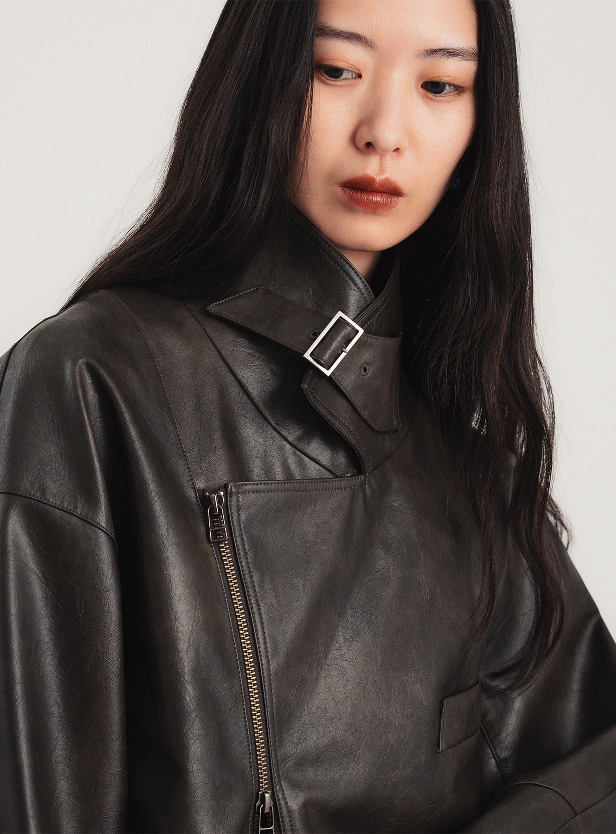 rフェイクレザーライダースブルゾン