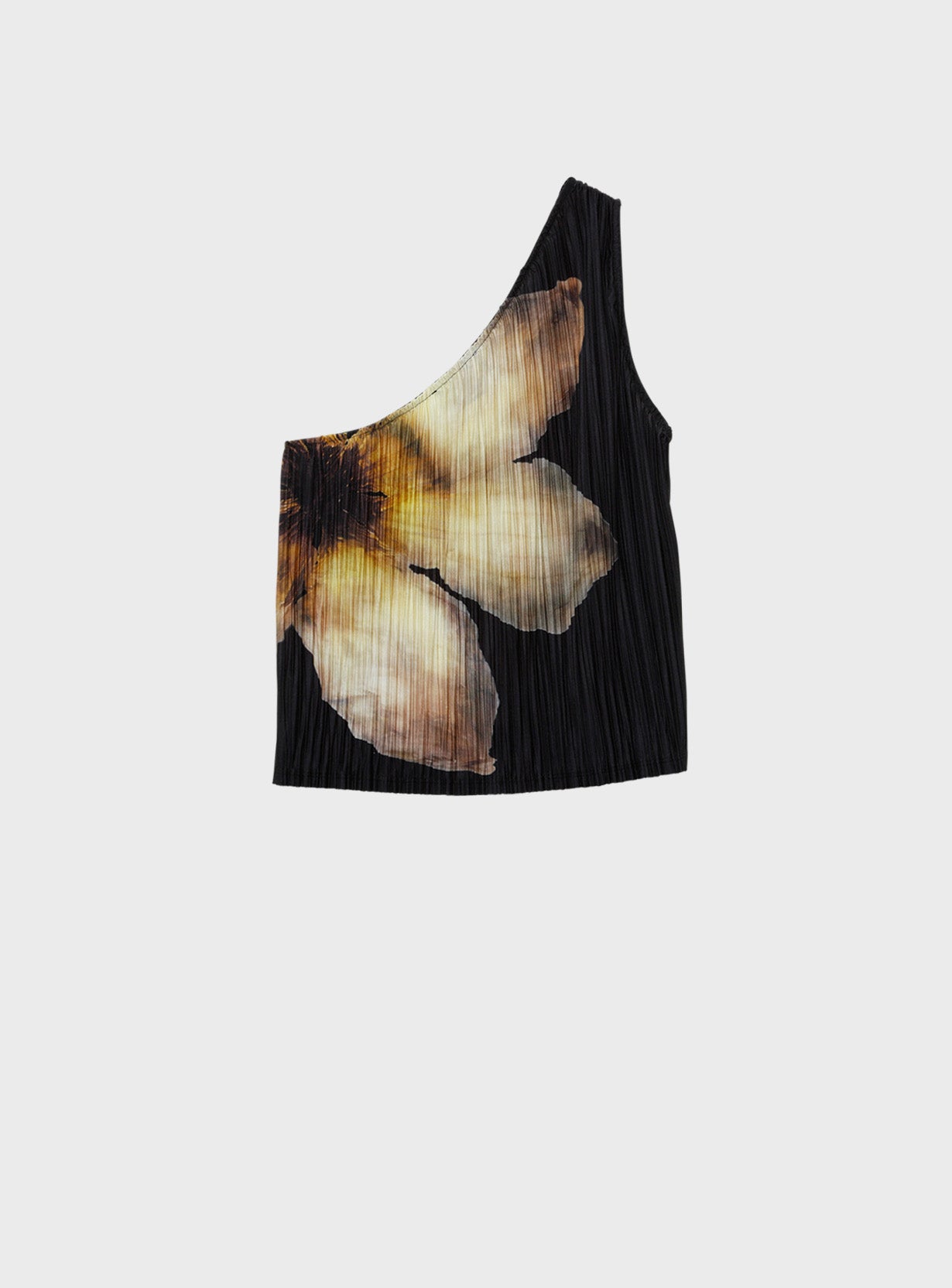 One-Shoulder Pleated Floral Top