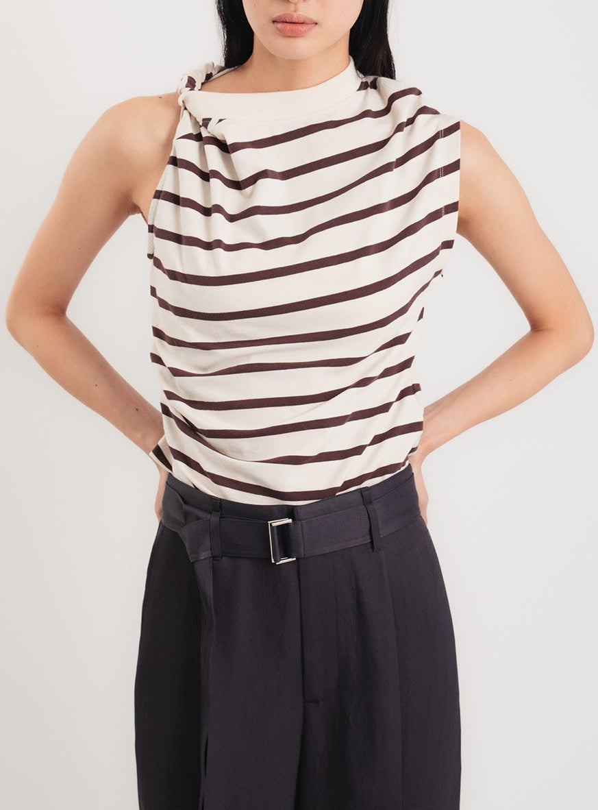 Stripe Twist Asymmetric T-Shirt