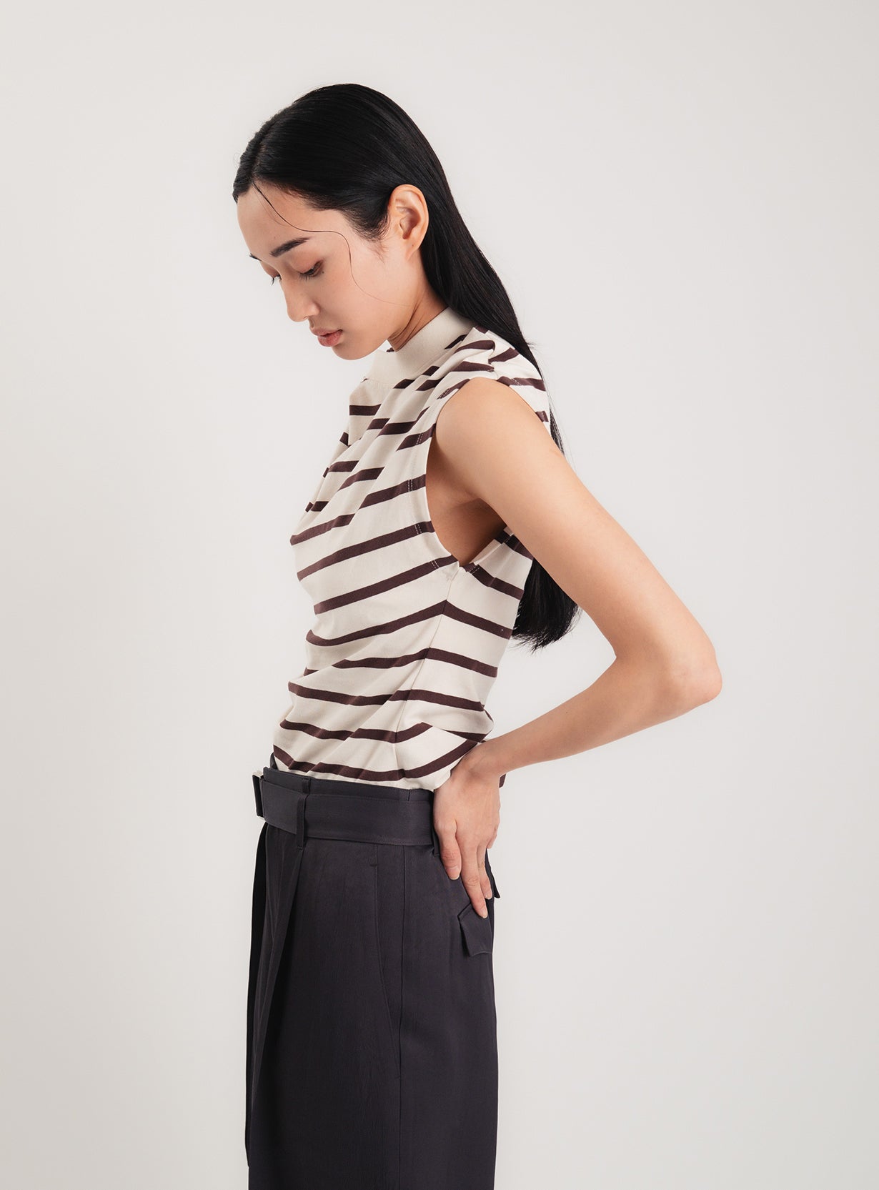 Stripe Twist Asymmetric T-Shirt