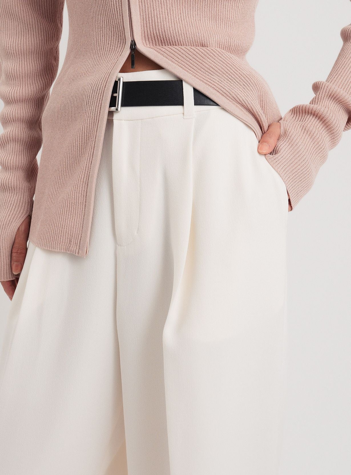 rベルテッドワイドイージーパンツ