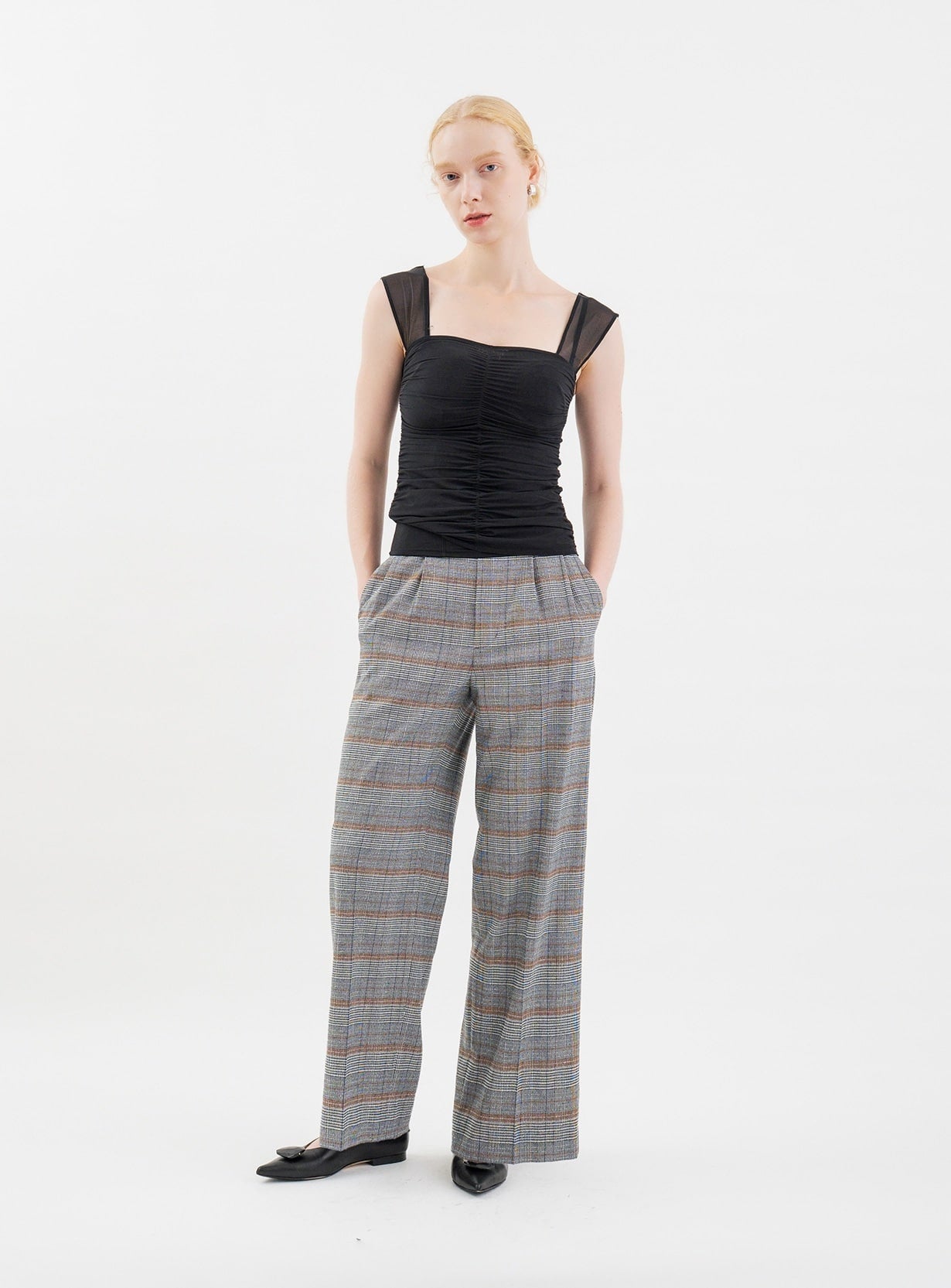 rセンターラインストレートチェックパンツ