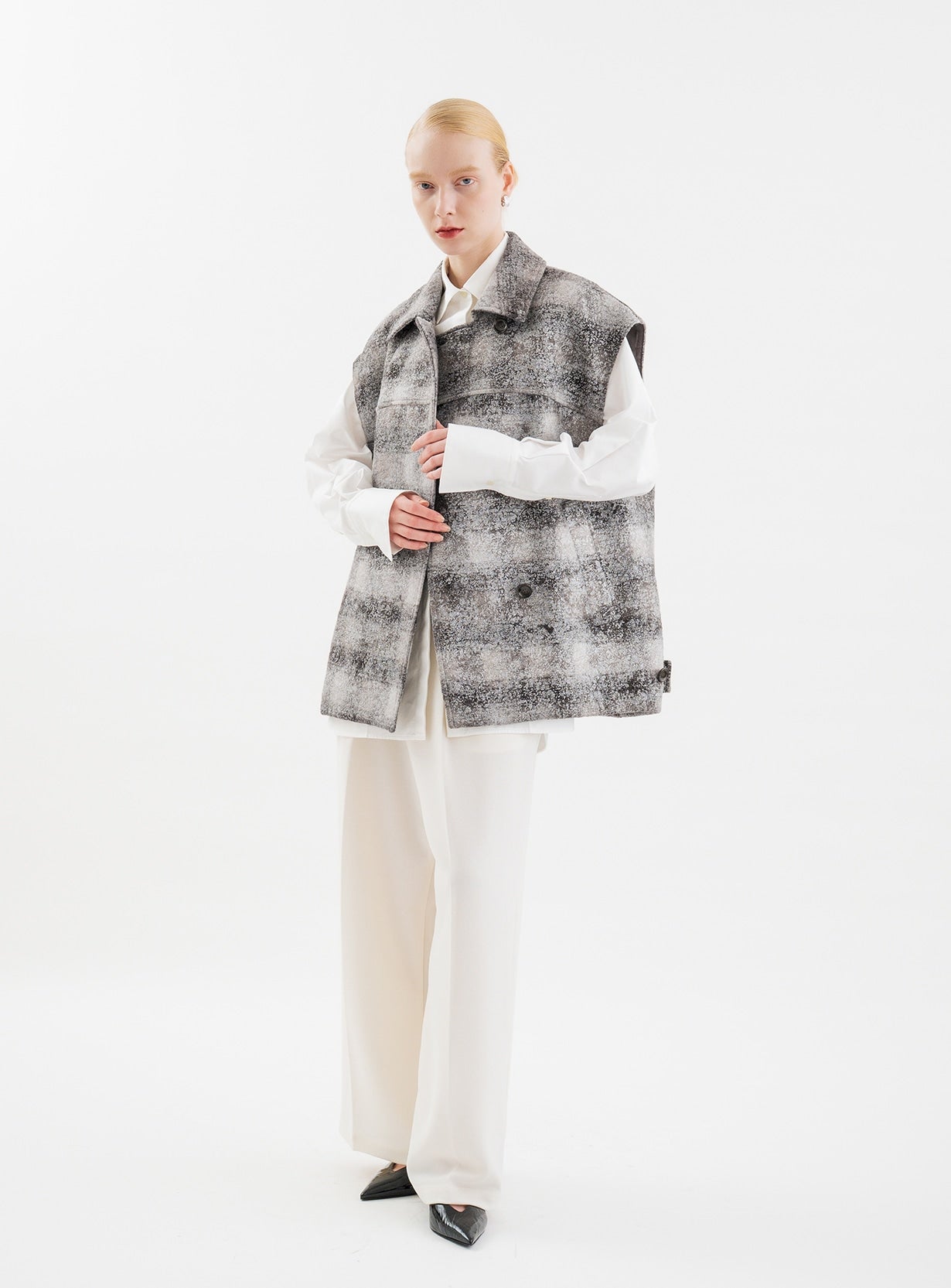 rホイルチェックコクーンベスト