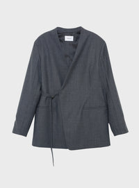 rベルテッドカラーレスジャケット