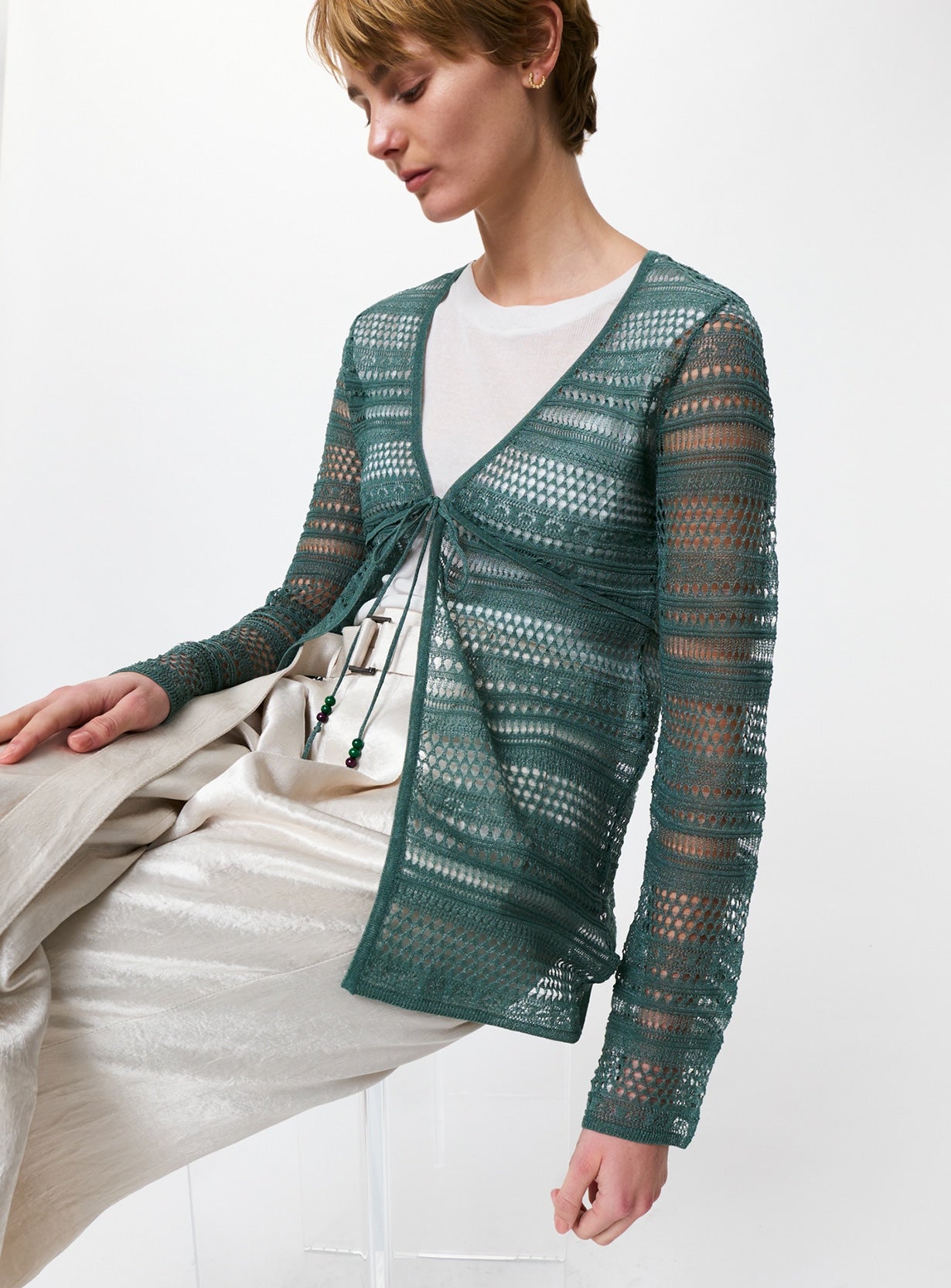 rクロシェニットカーディガン