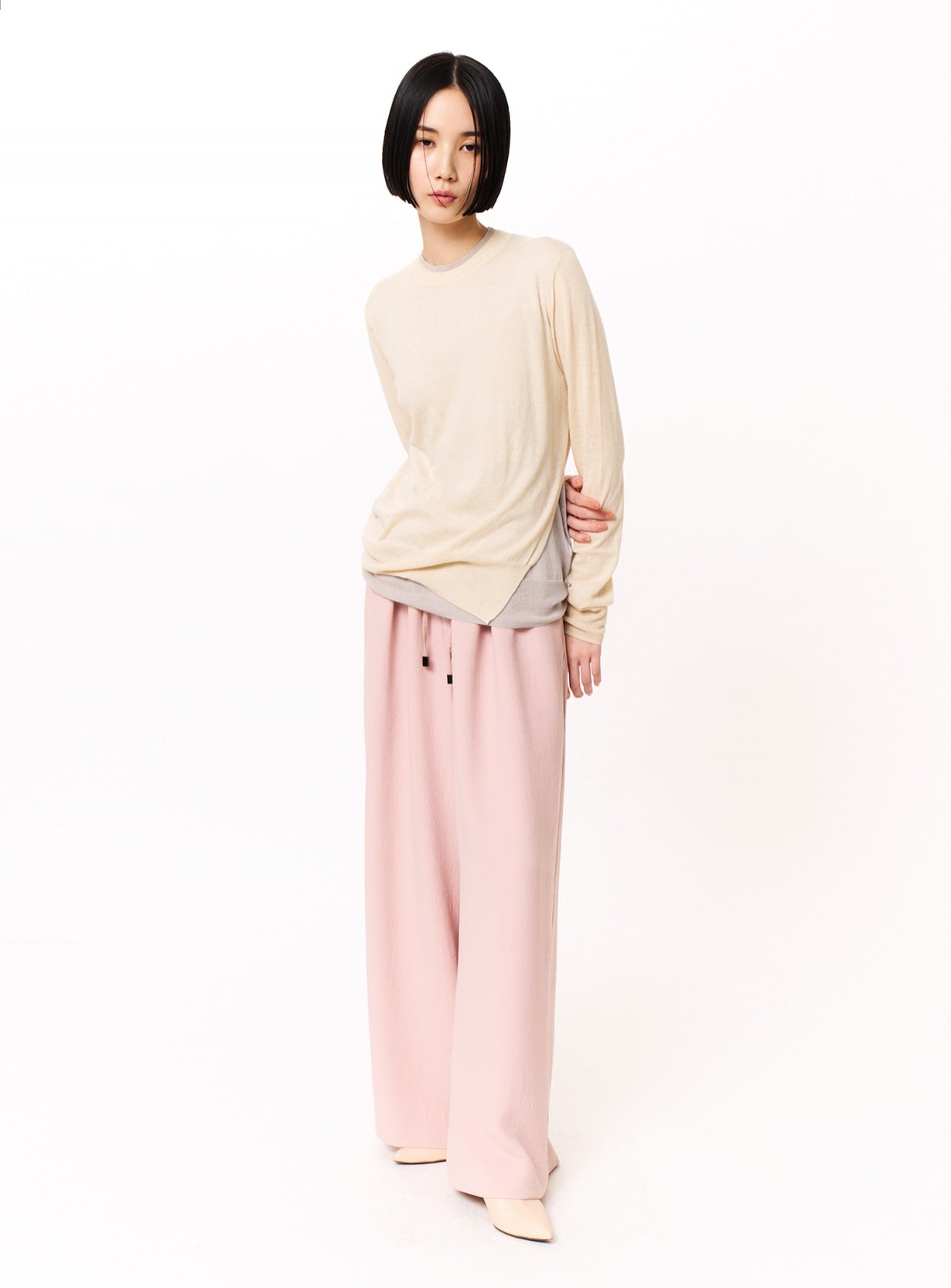 rコットンウールレイヤードプルオーバー