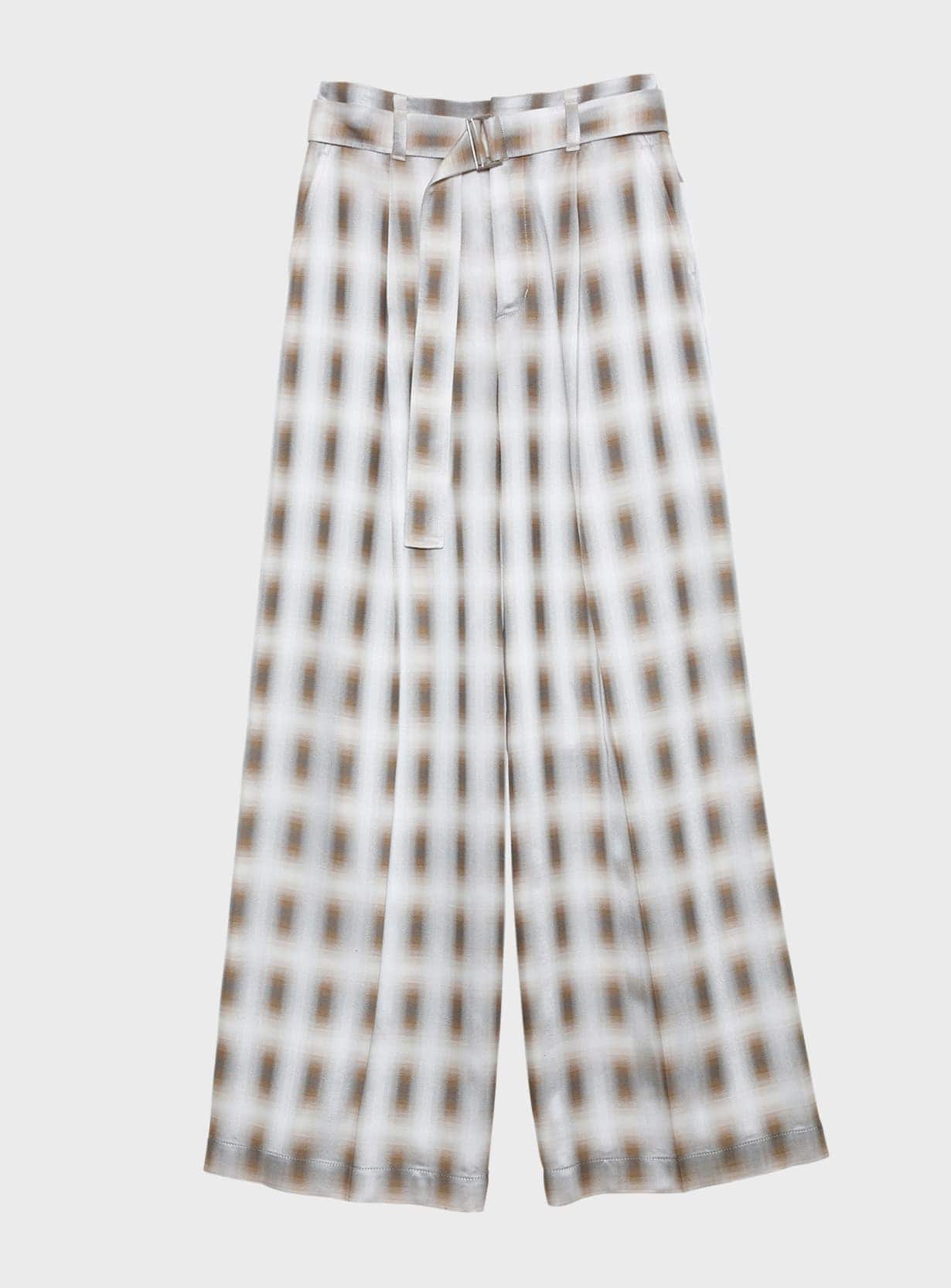 rベルテッドチェックワイドパンツ