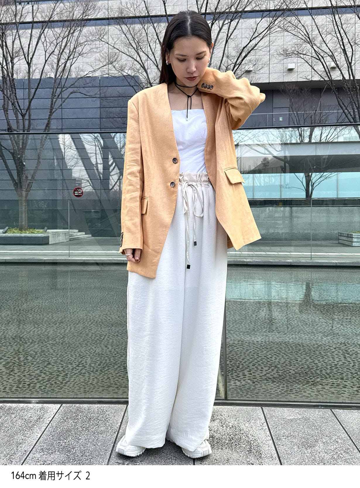 rリネンシングルカラーレスジャケット