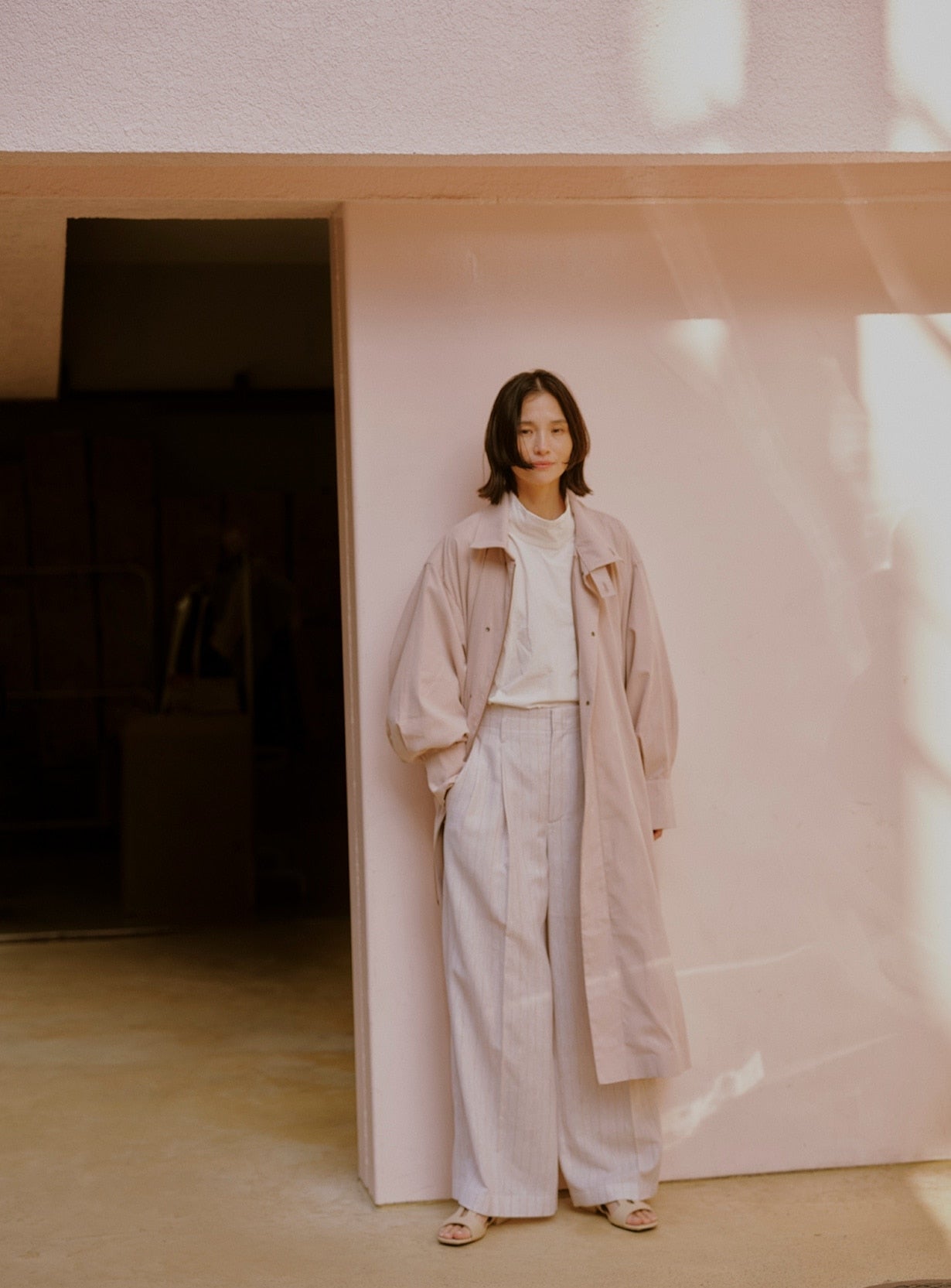 rピーチブラッシュドオーバーコート