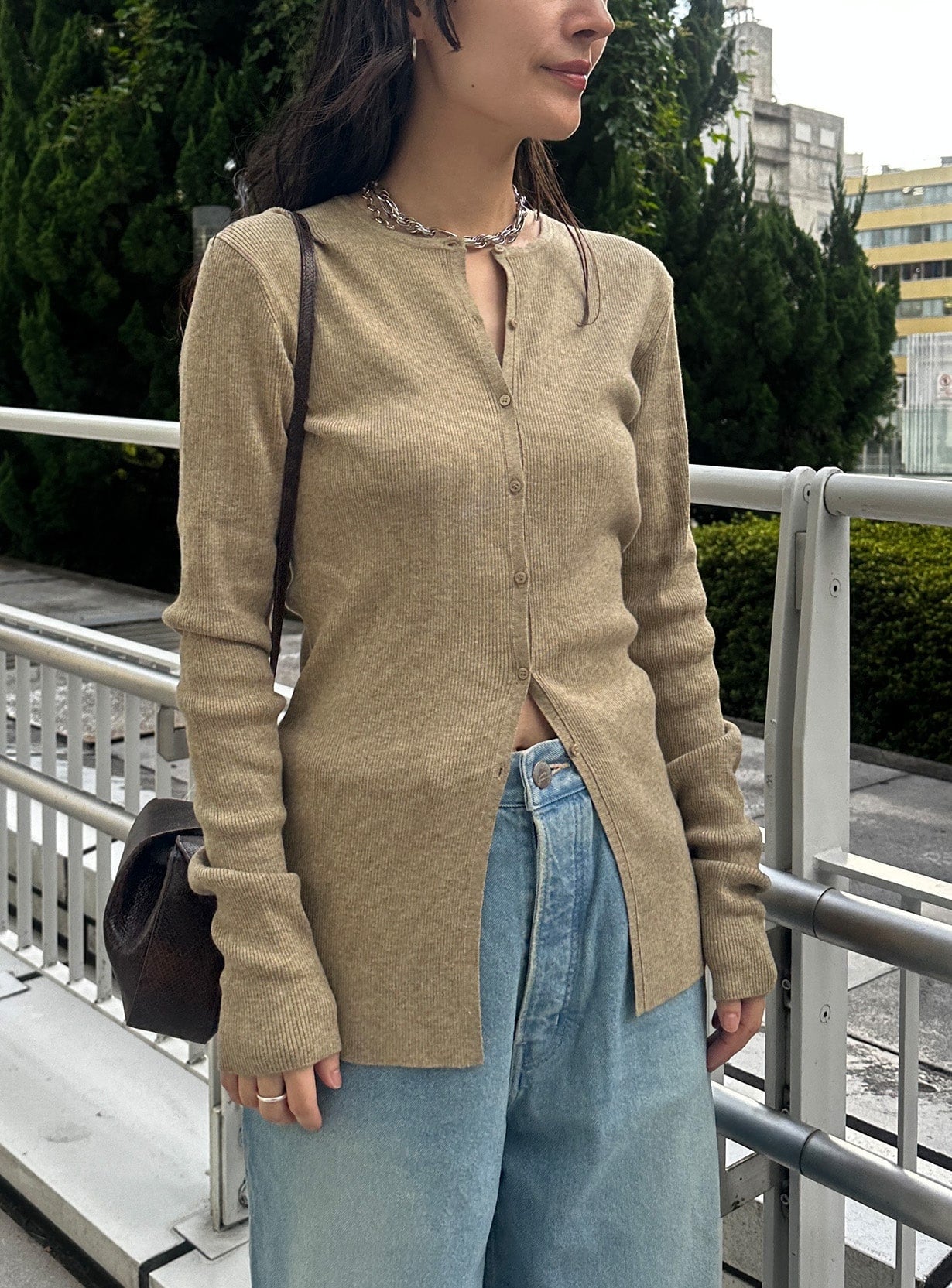 rヤクコットンリブカーディガン