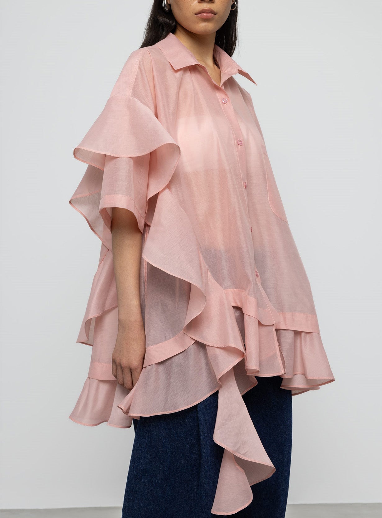 Asymmetric Frill Oversized Shirt