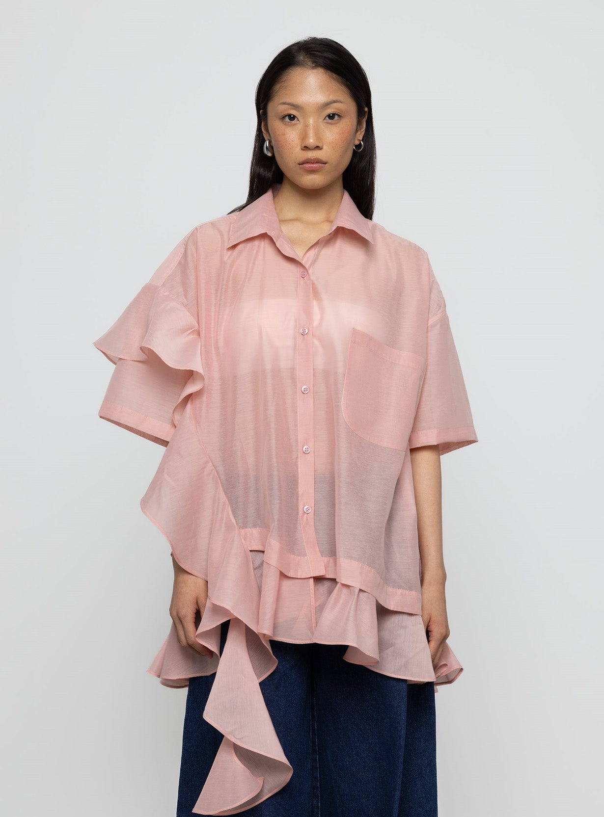 Asymmetric Frill Oversized Shirt
