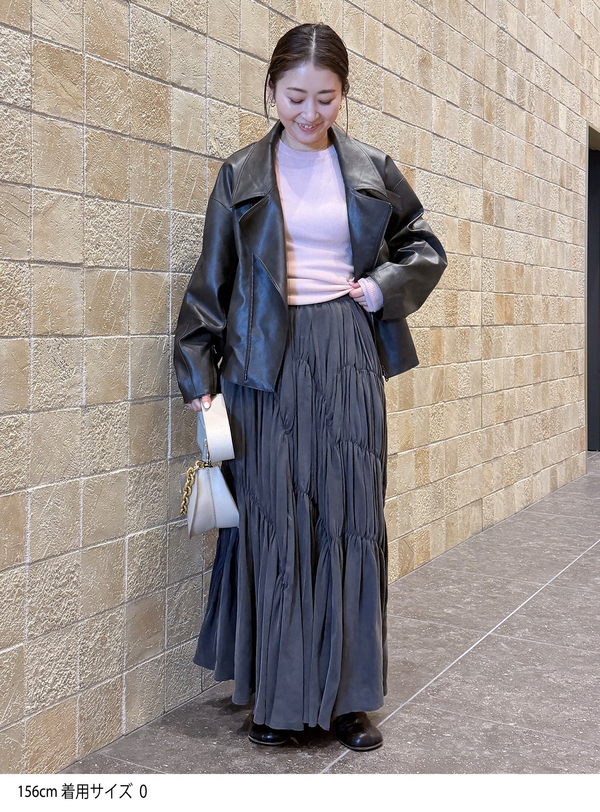 rフェイクレザーライダースブルゾン