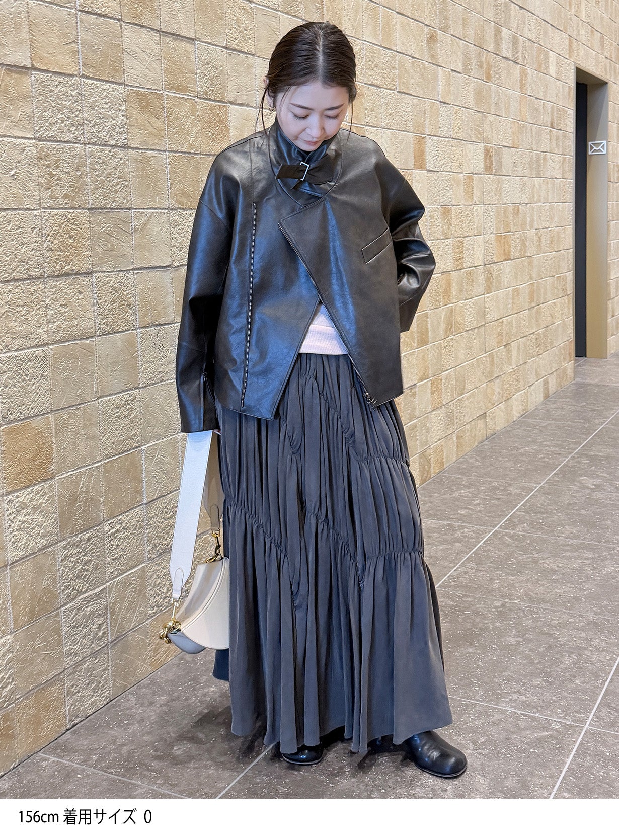 rフェイクレザーライダースブルゾン