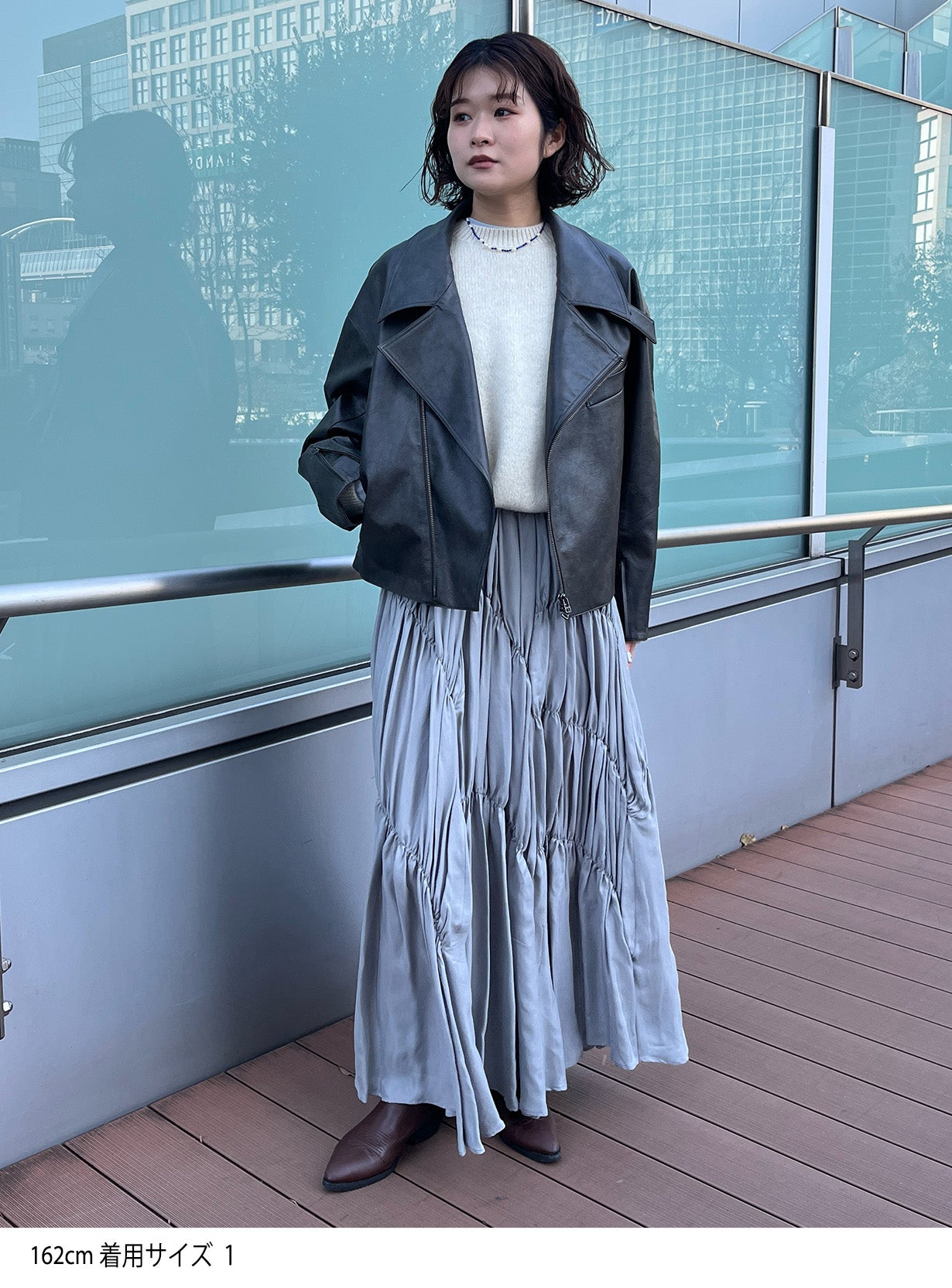 rフェイクレザーライダースブルゾン