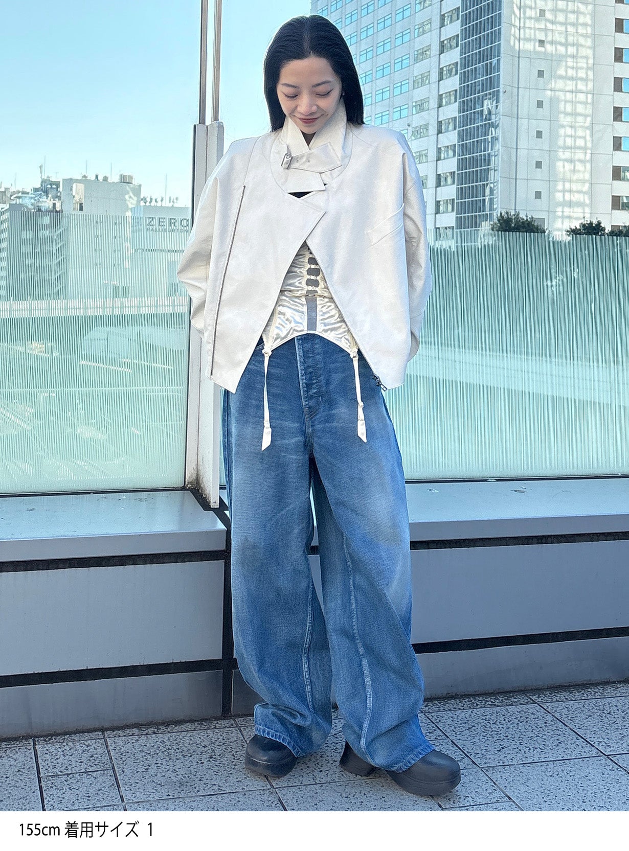 rフェイクレザーライダースブルゾン