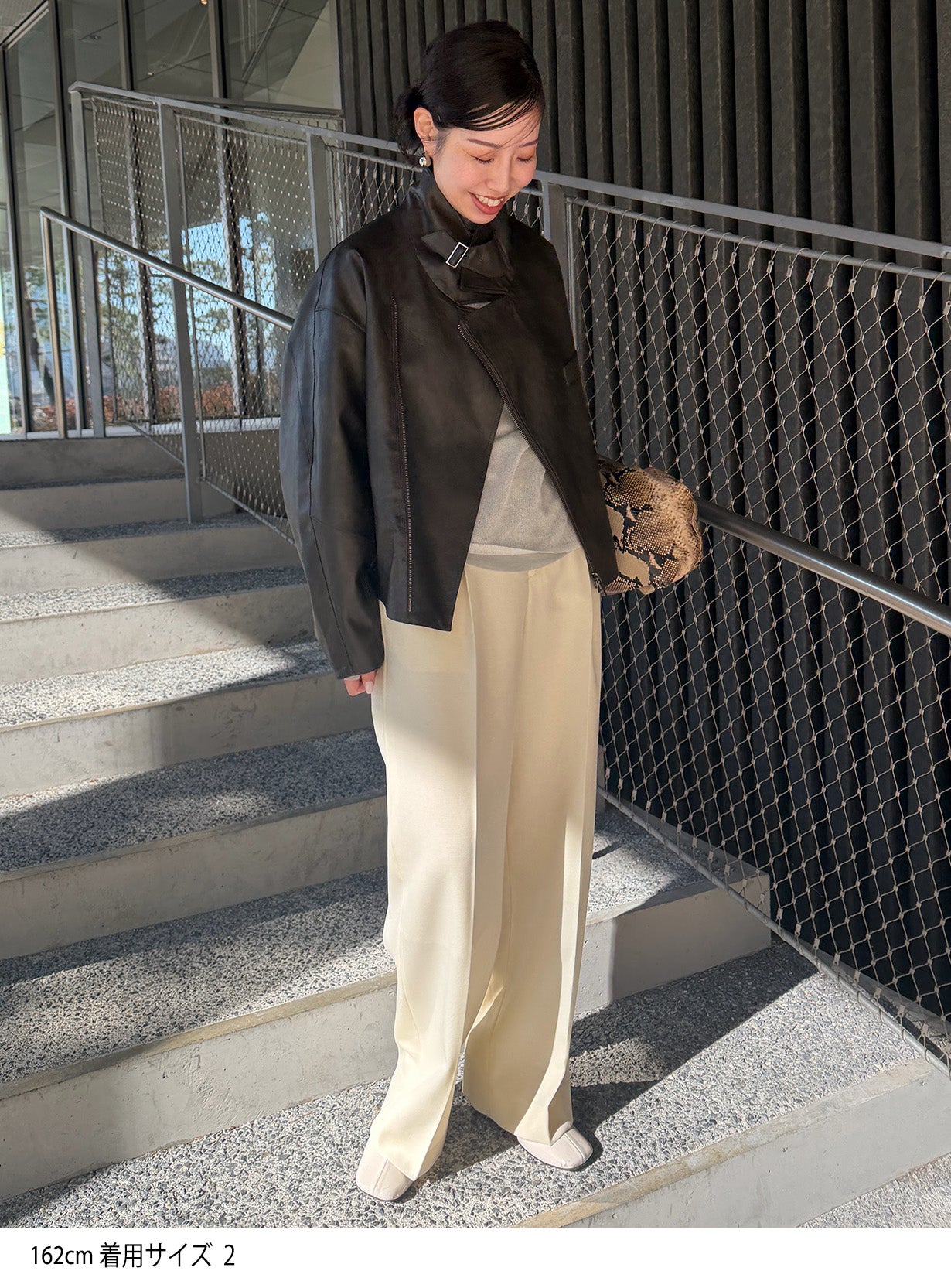 rフェイクレザーライダースブルゾン