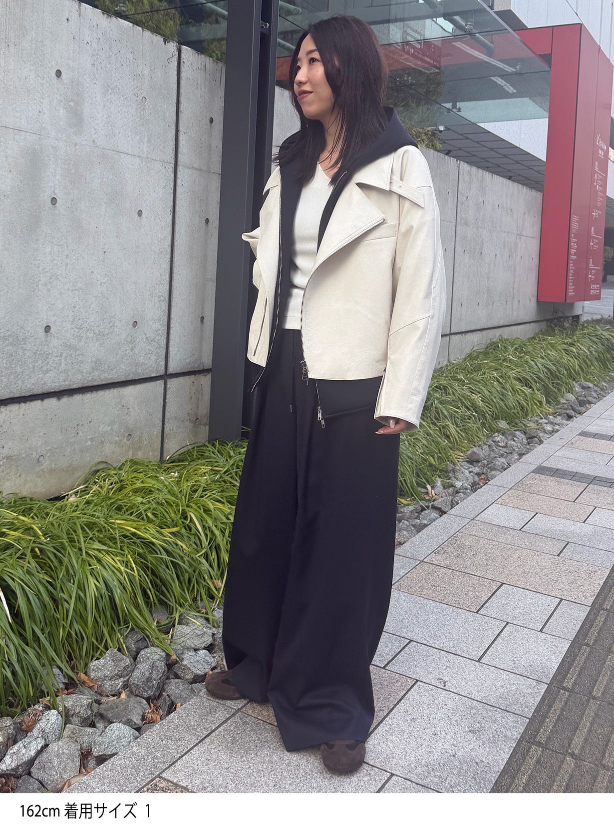 rフェイクレザーライダースブルゾン