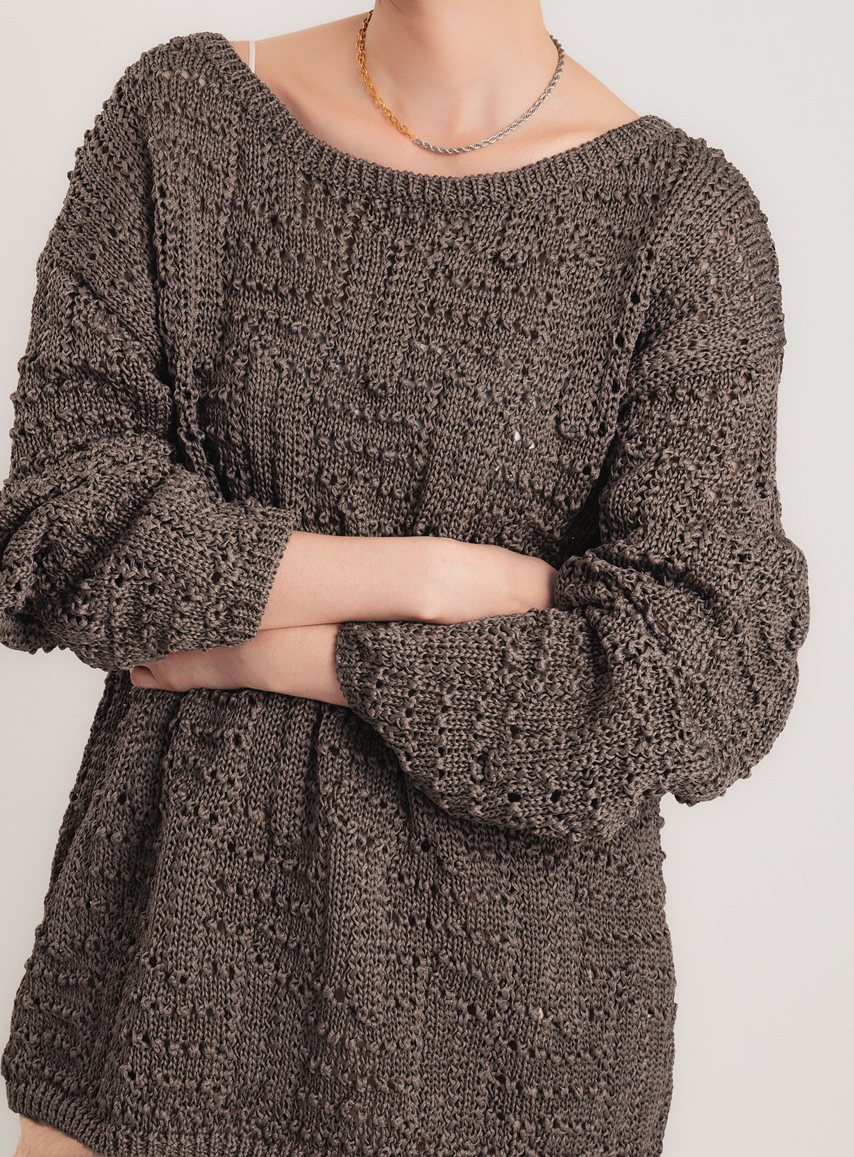 クロシェボートネックプルオーバー