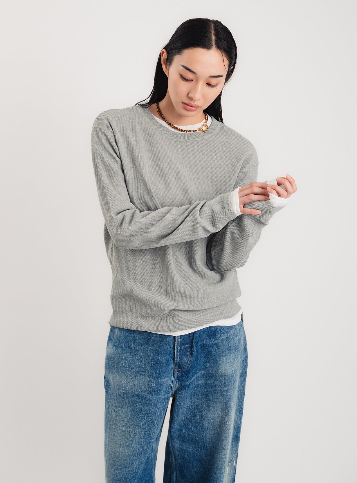 mainstory ワッフルトップス　2 main story Waffle Tee - Pewter | RESONASON