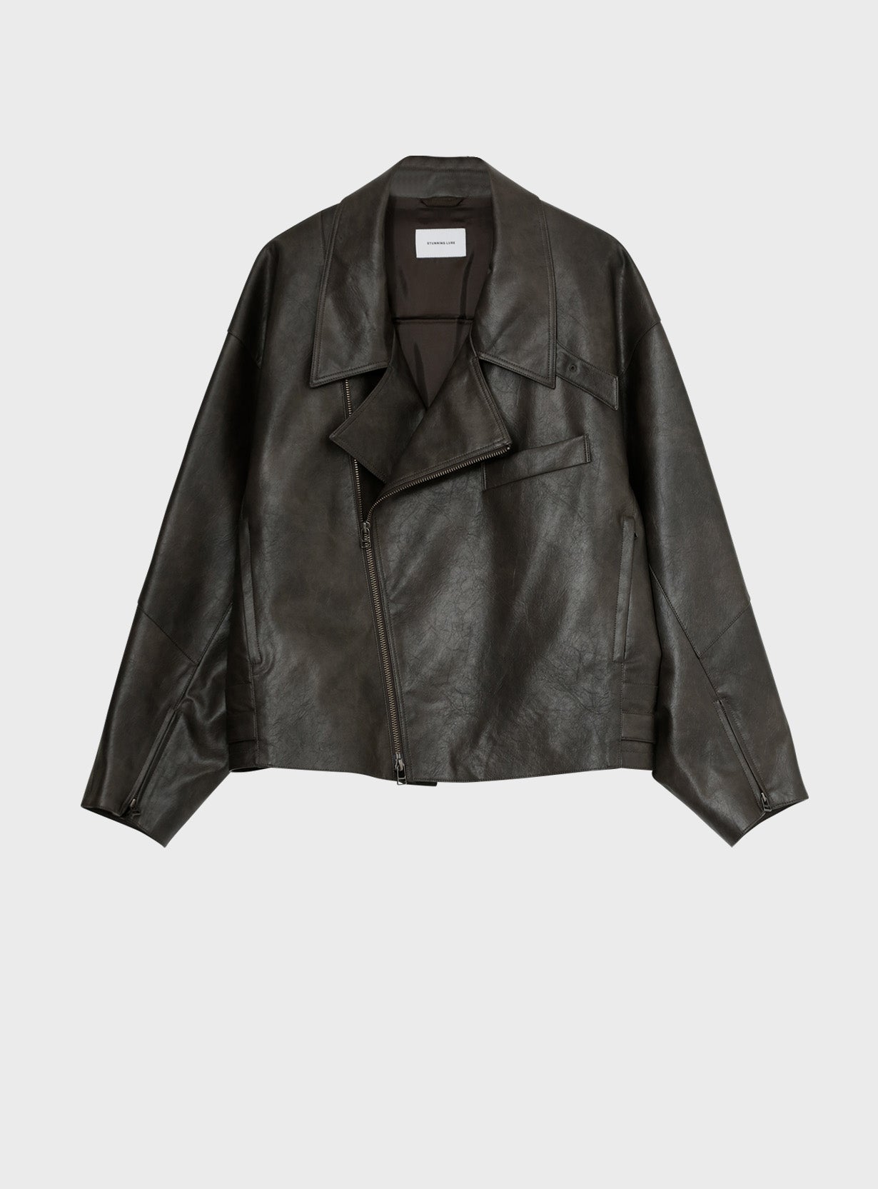 rフェイクレザーライダースブルゾン