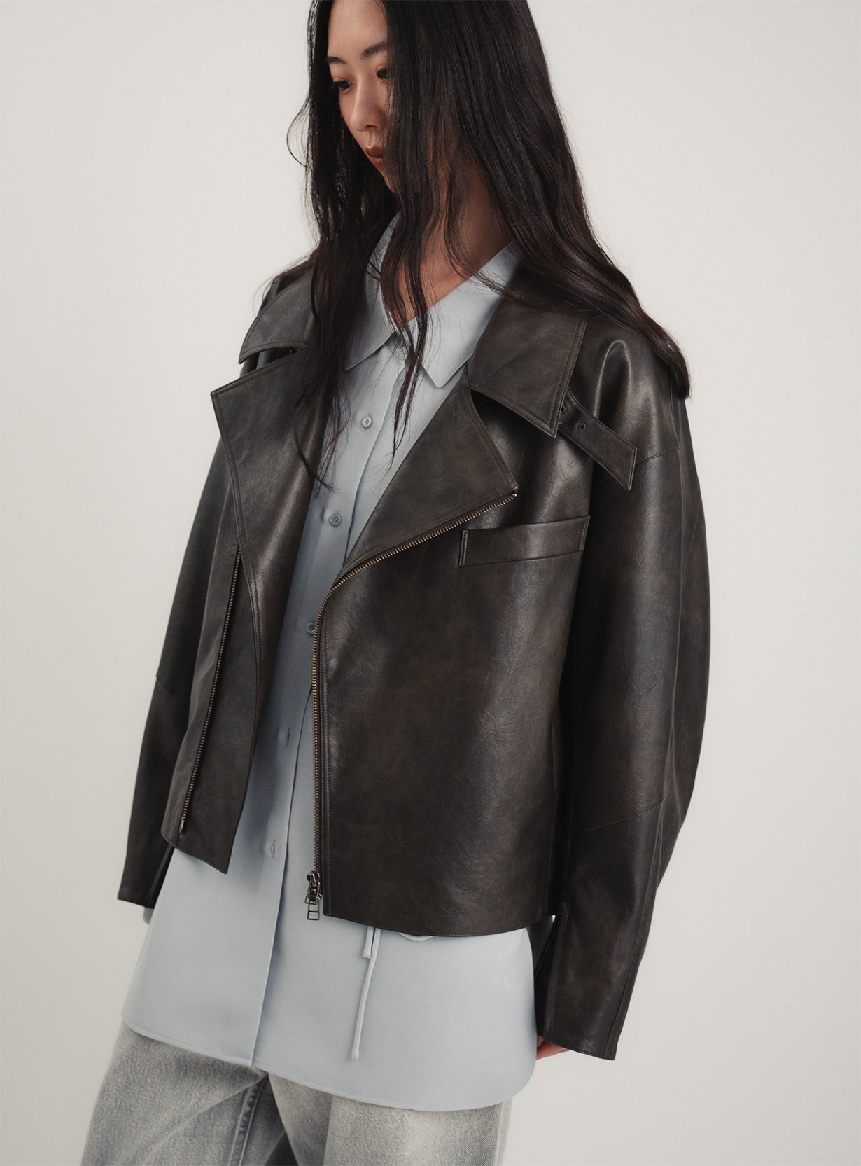 ｒフェイクレザーライダースブルゾン