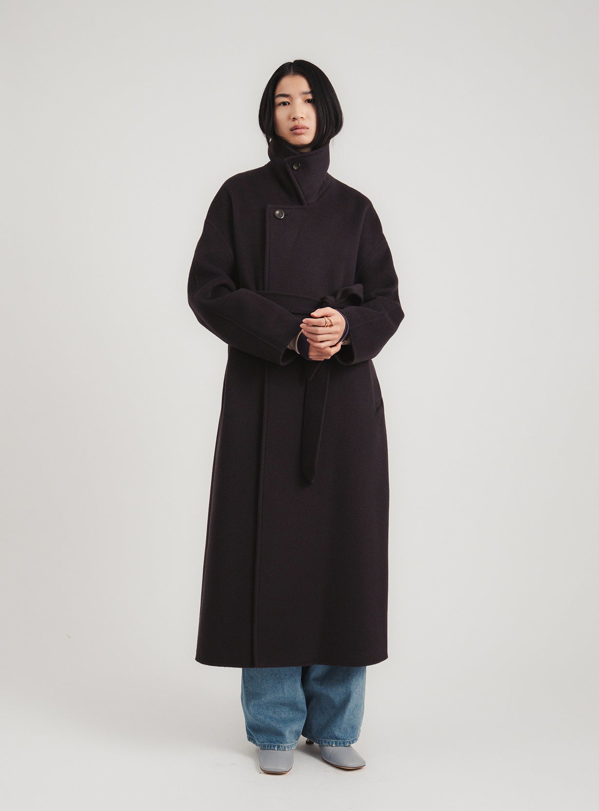 STUNNING LURE rスプリットラグランロングコート(ダークブラウン) rスプリットラグランロングコート