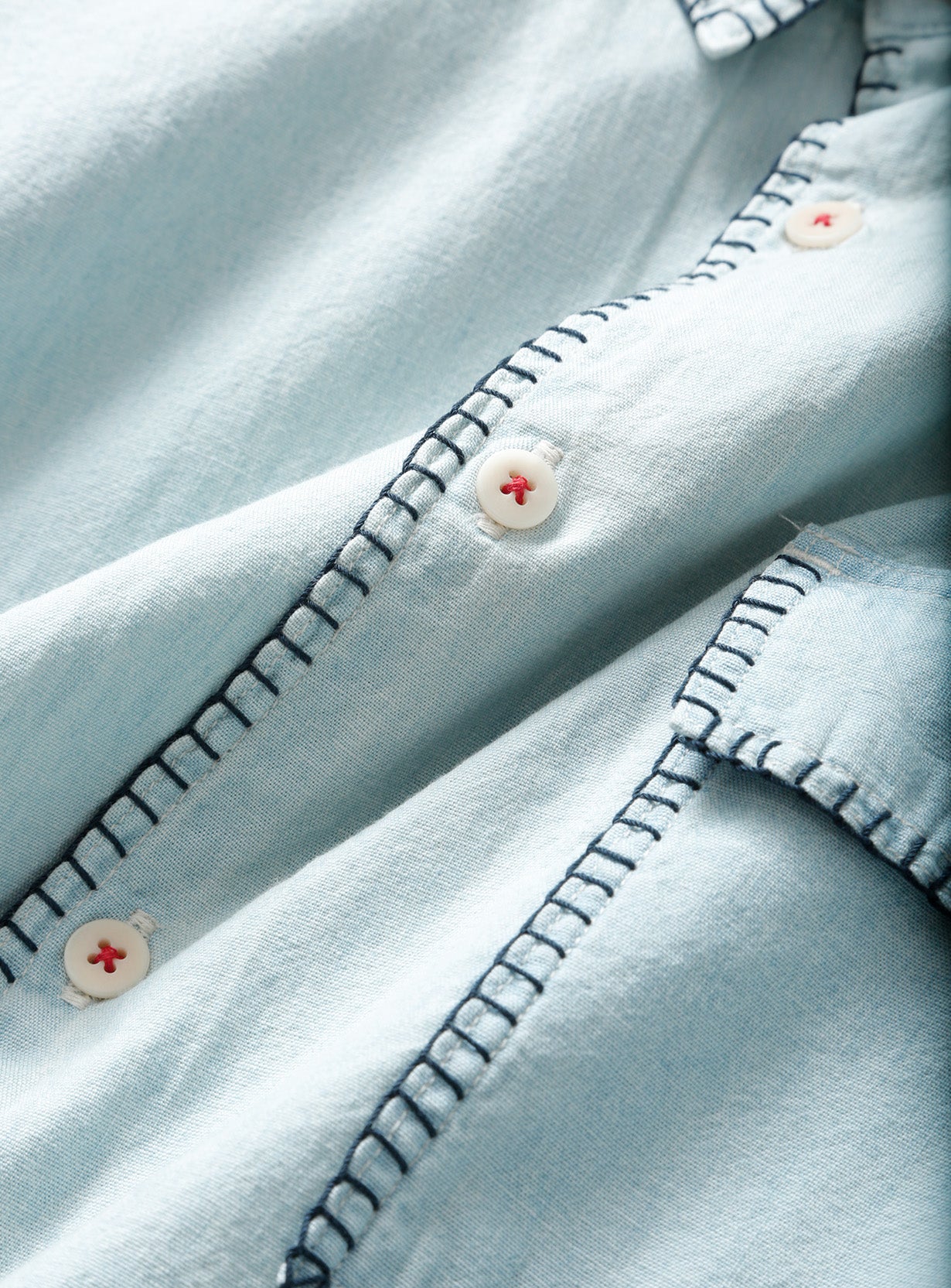 FRAMED BLANKET STITCH CHAMBRAY SHIRT