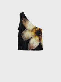 One-Shoulder Pleated Floral Top