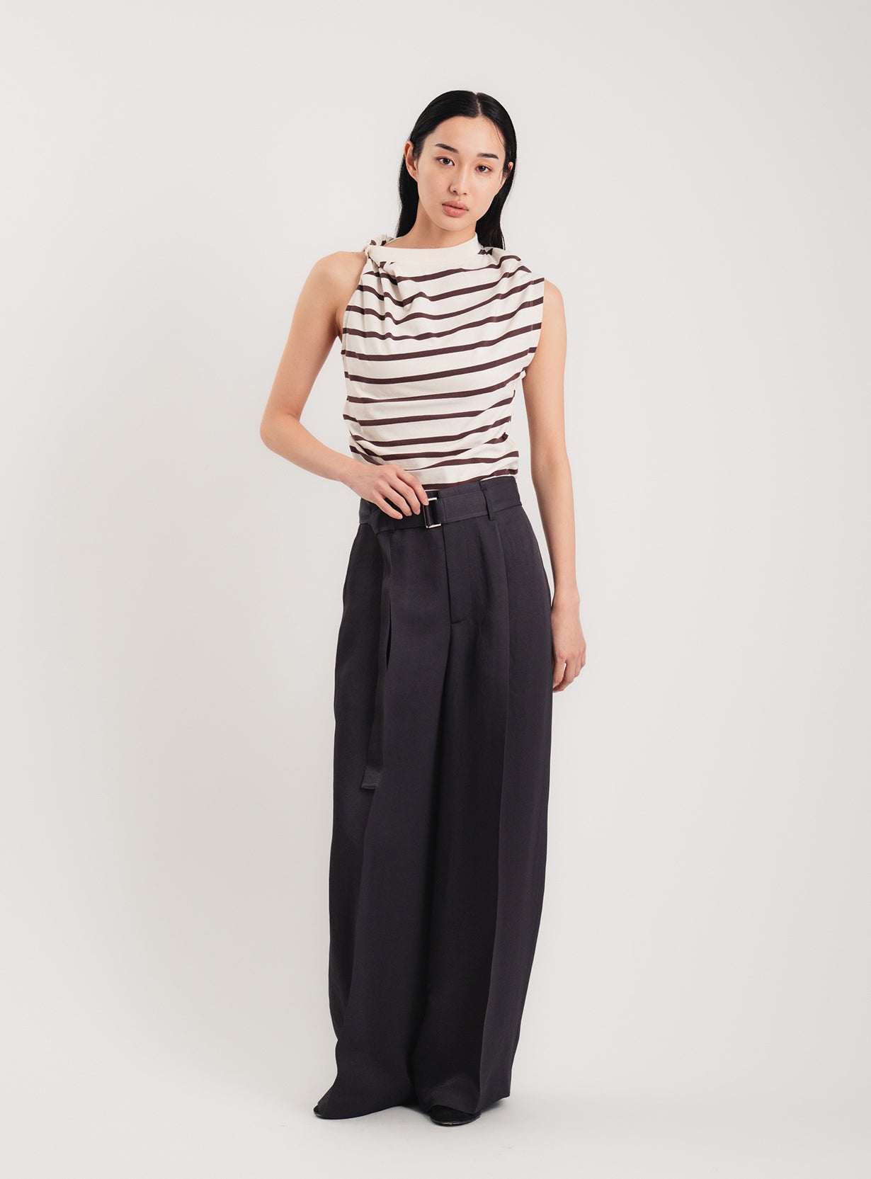 Stripe Twist Asymmetric T-Shirt