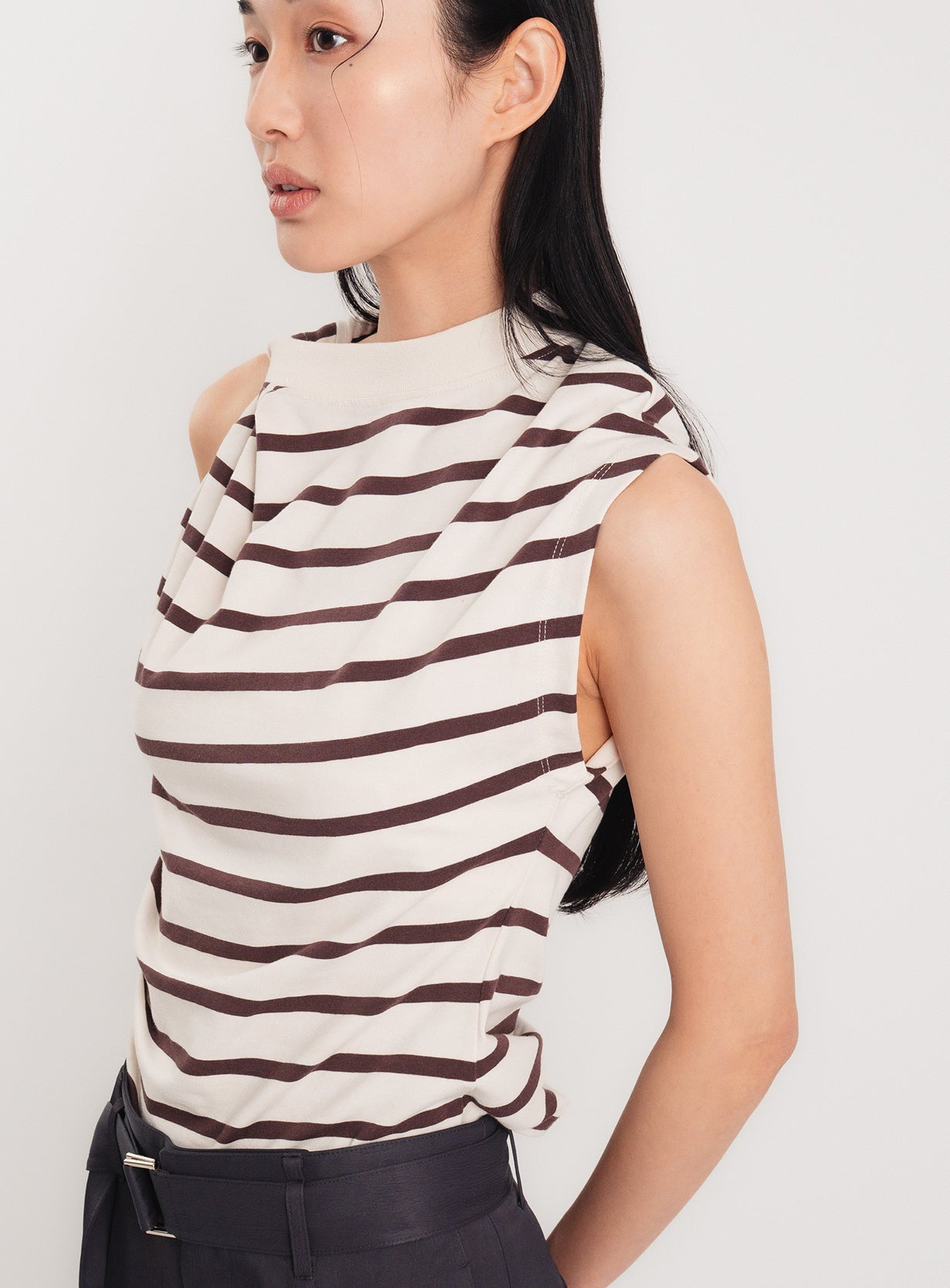 Stripe Twist Asymmetric T-Shirt