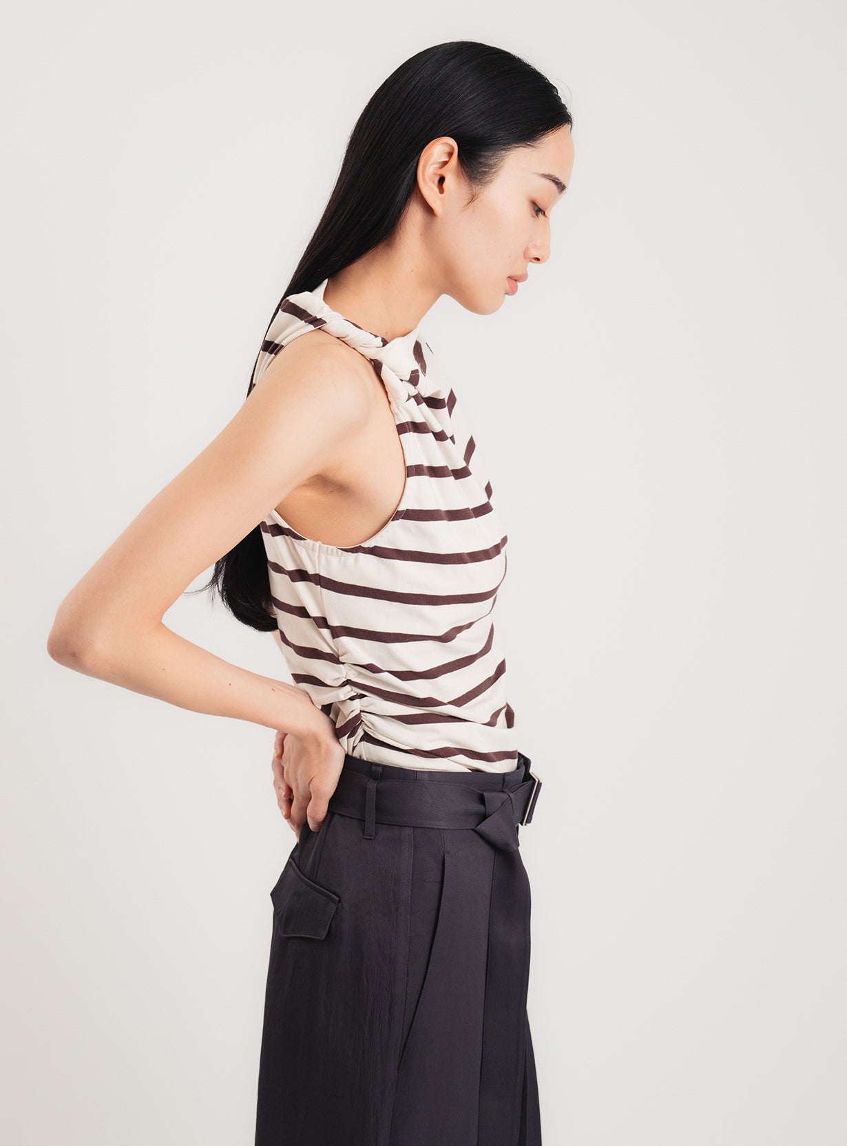 Stripe Twist Asymmetric T-Shirt