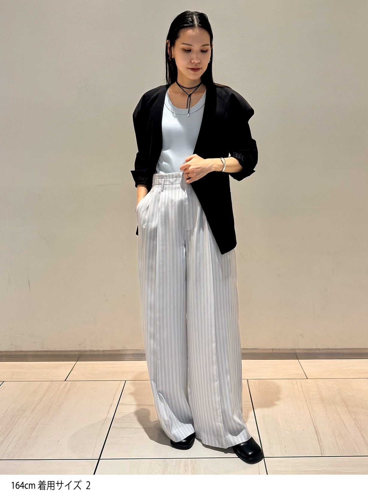 rストライプストレートパンツ