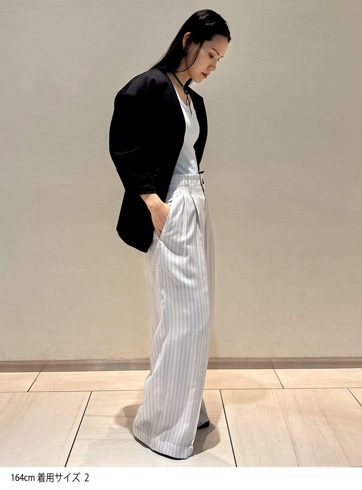 rストライプストレートパンツ