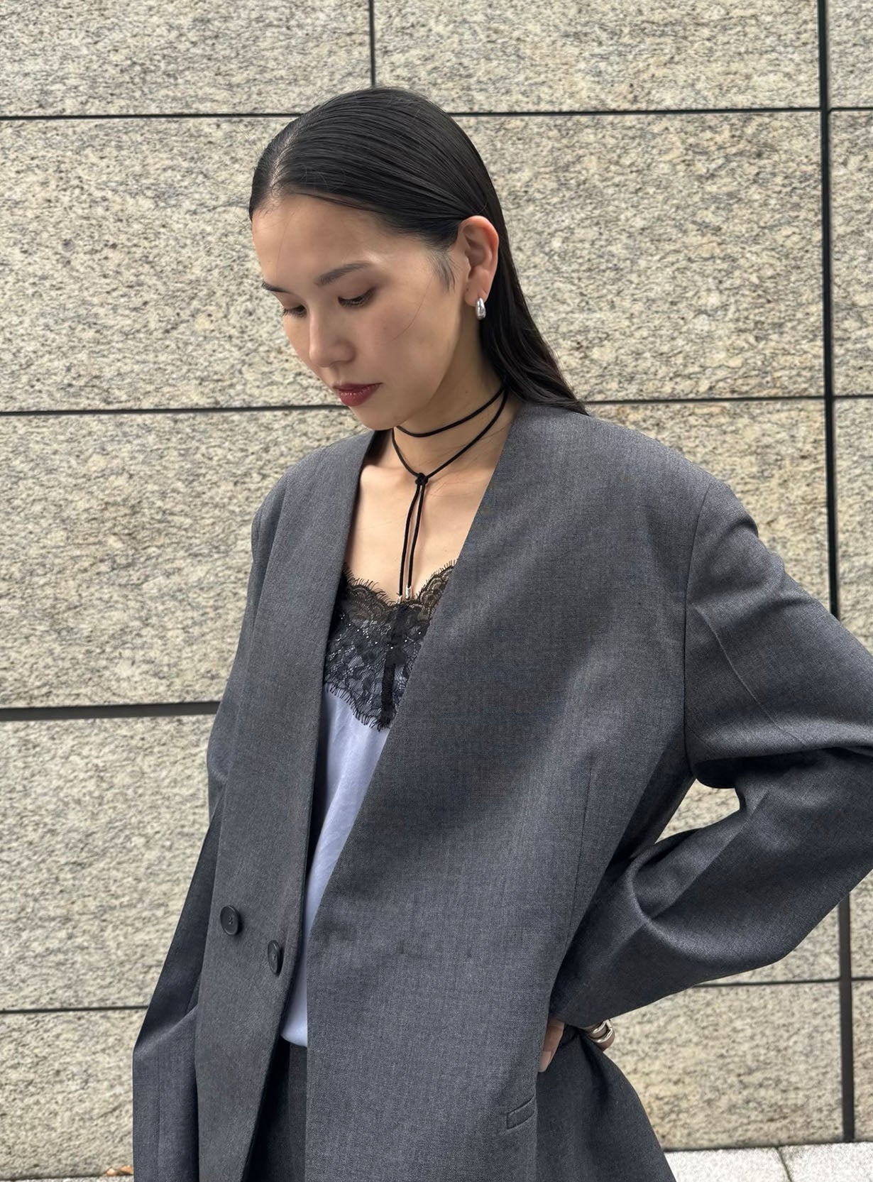 ｒベルテッドカラーレスジャケット