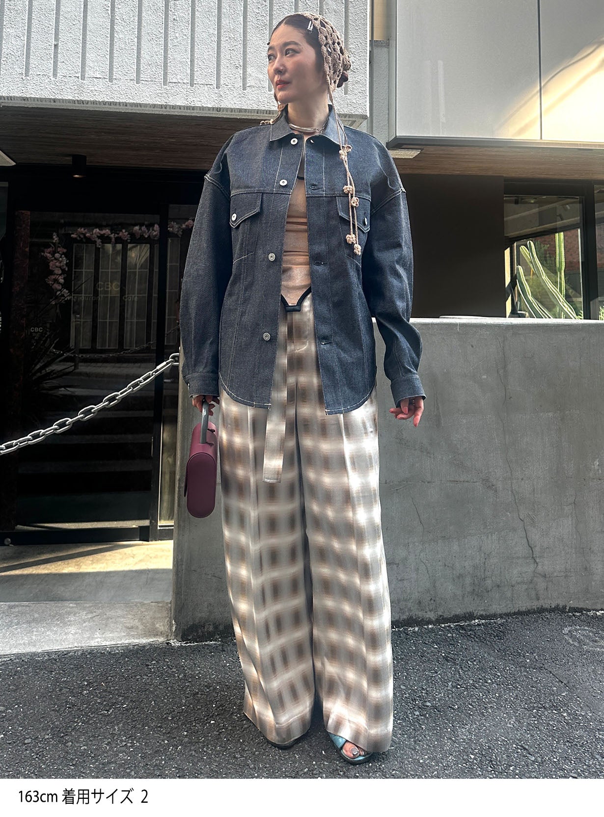 ｒベルテッドチェックワイドパンツ