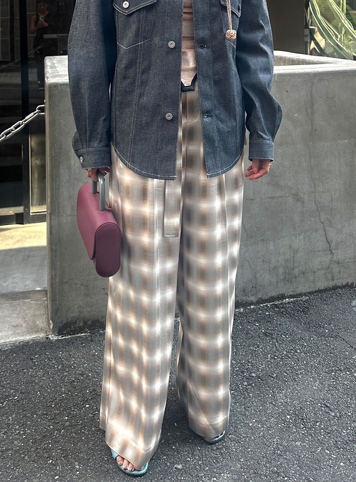 ｒベルテッドチェックワイドパンツ