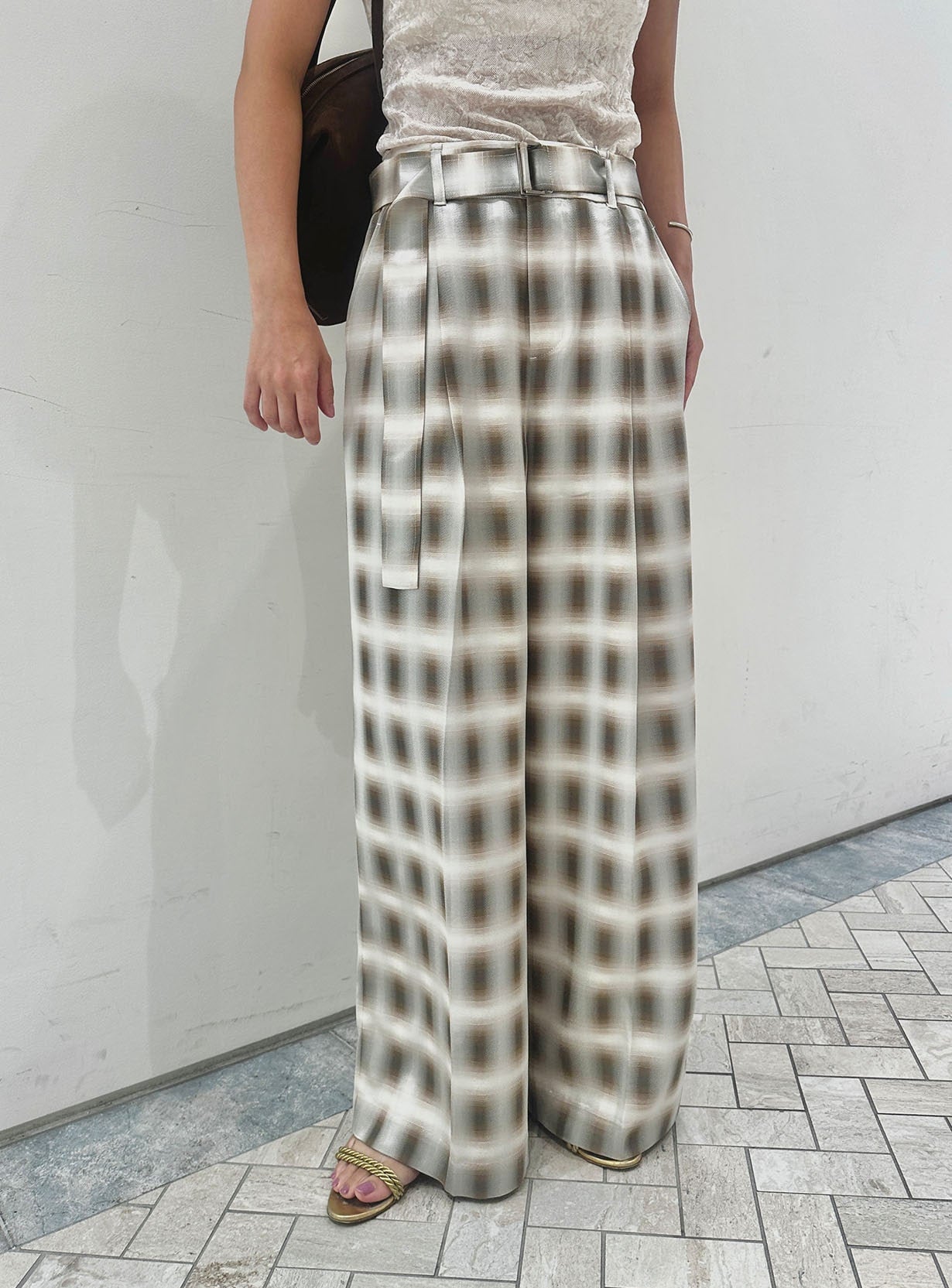 ｒベルテッドチェックワイドパンツ