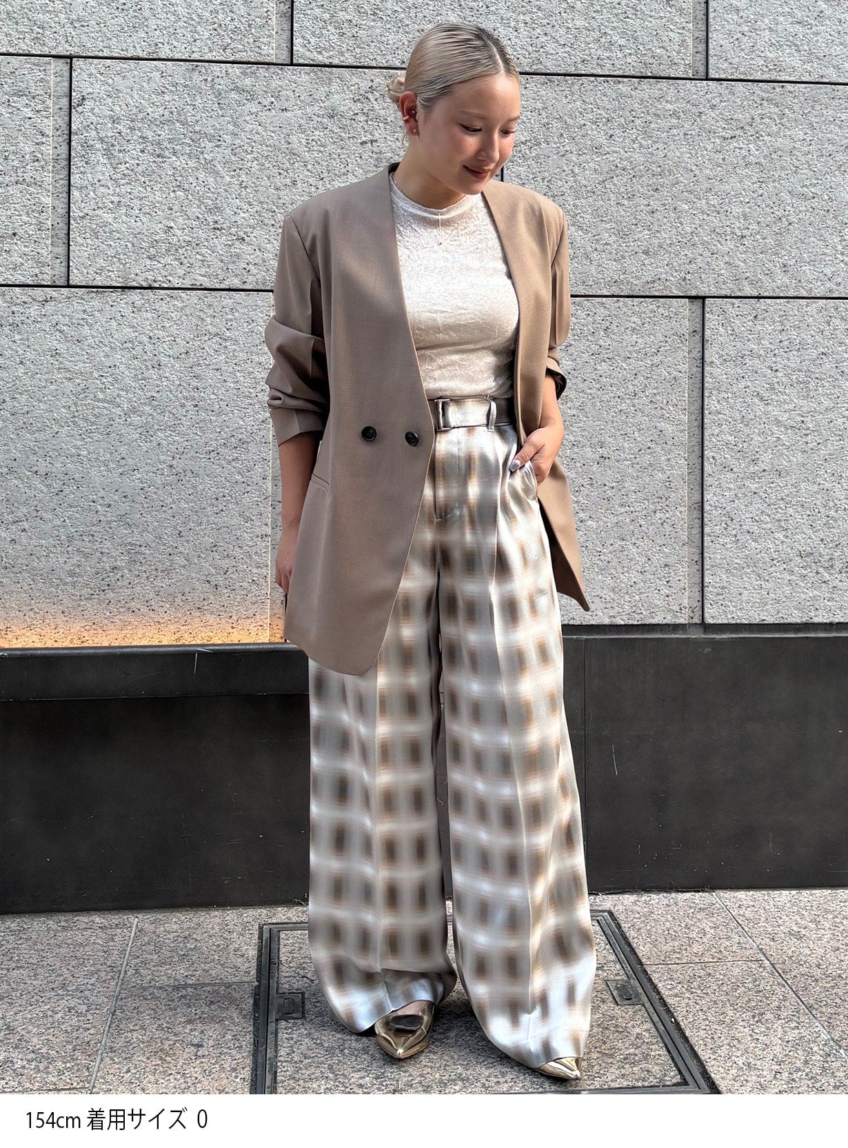 ｒベルテッドチェックワイドパンツ