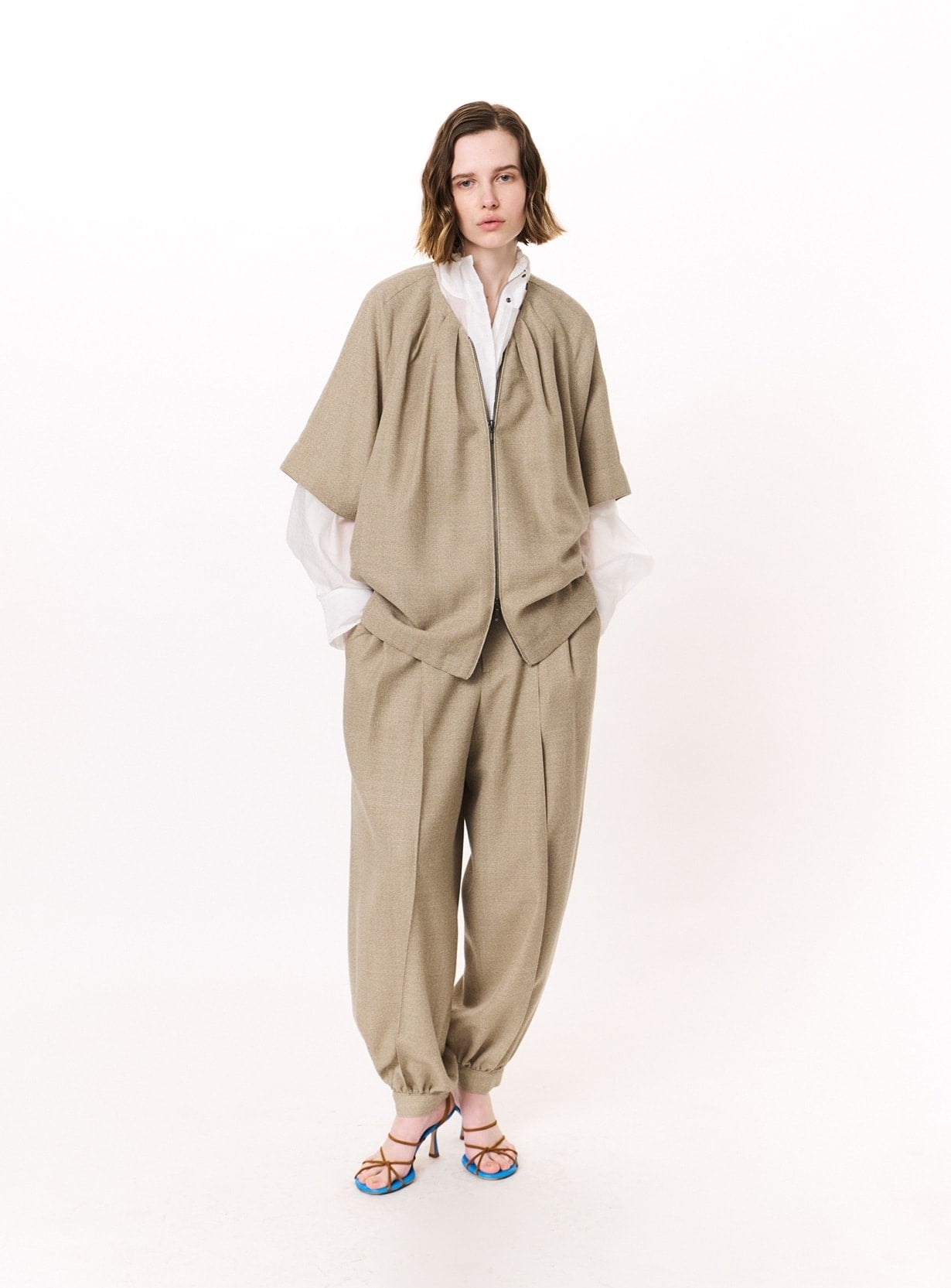 rメランジリネンブルゾン