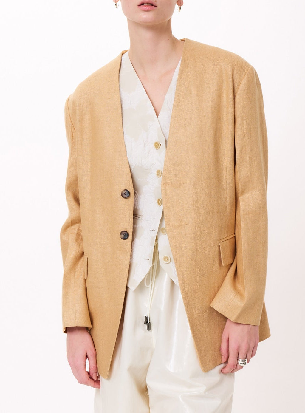 ｒリネンシングルカラーレスジャケット