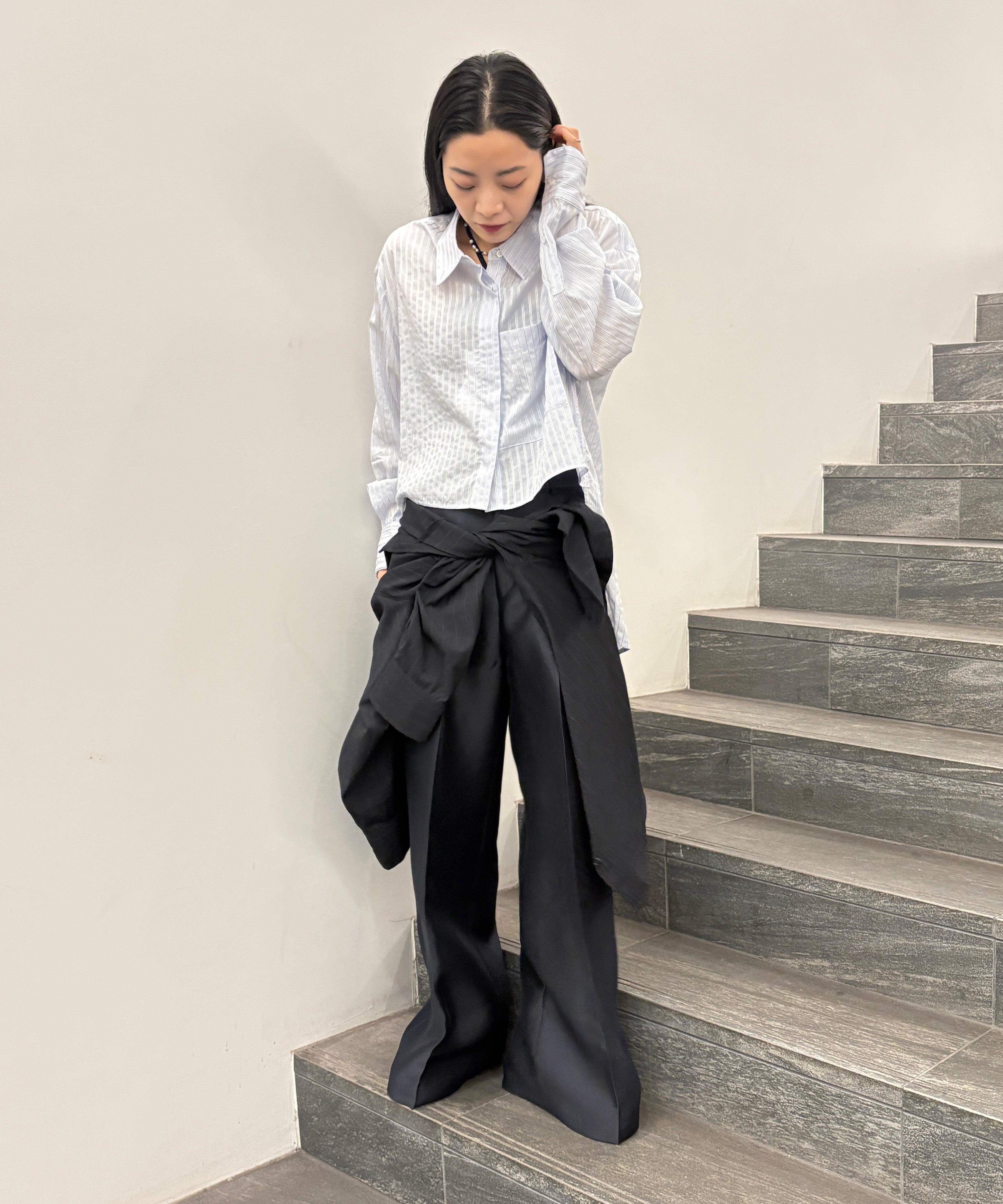 STUNNING LURE ベルテッドシャツジャケット ブラック STAFF SNAP