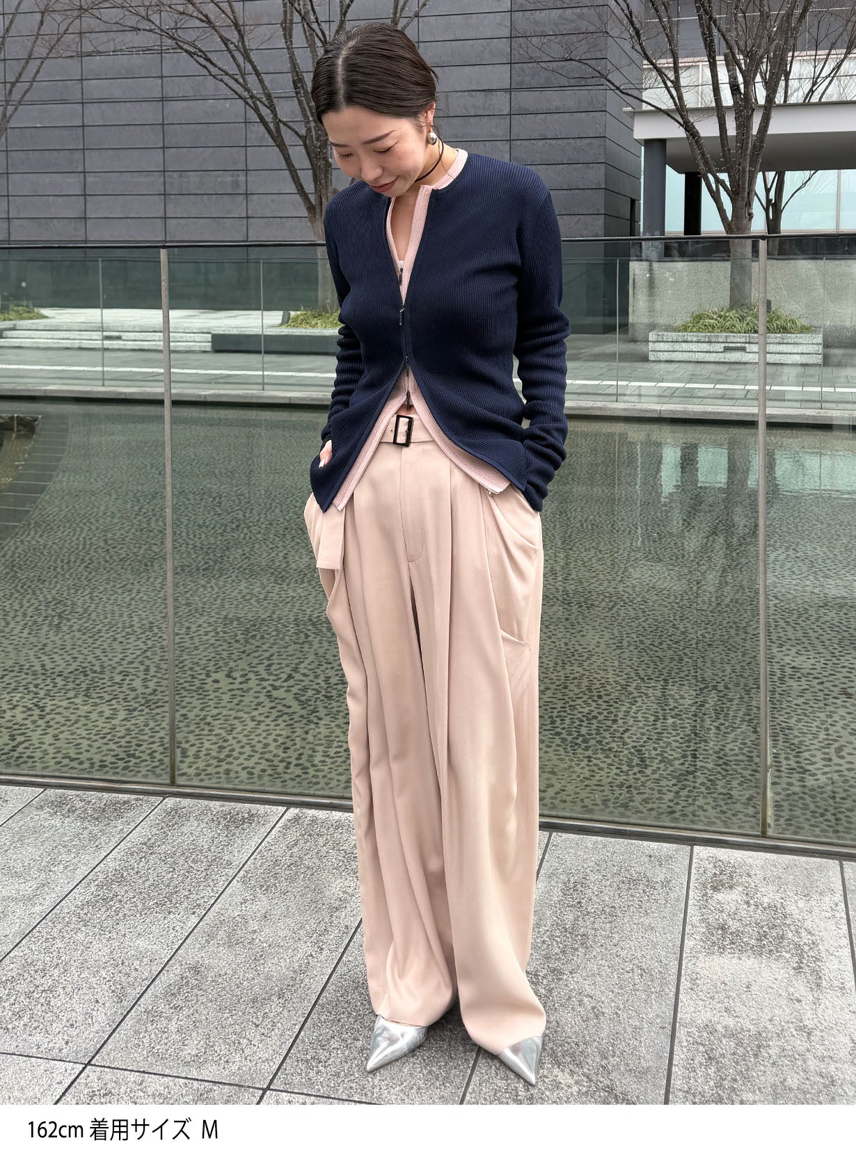 ジップアップリブニット