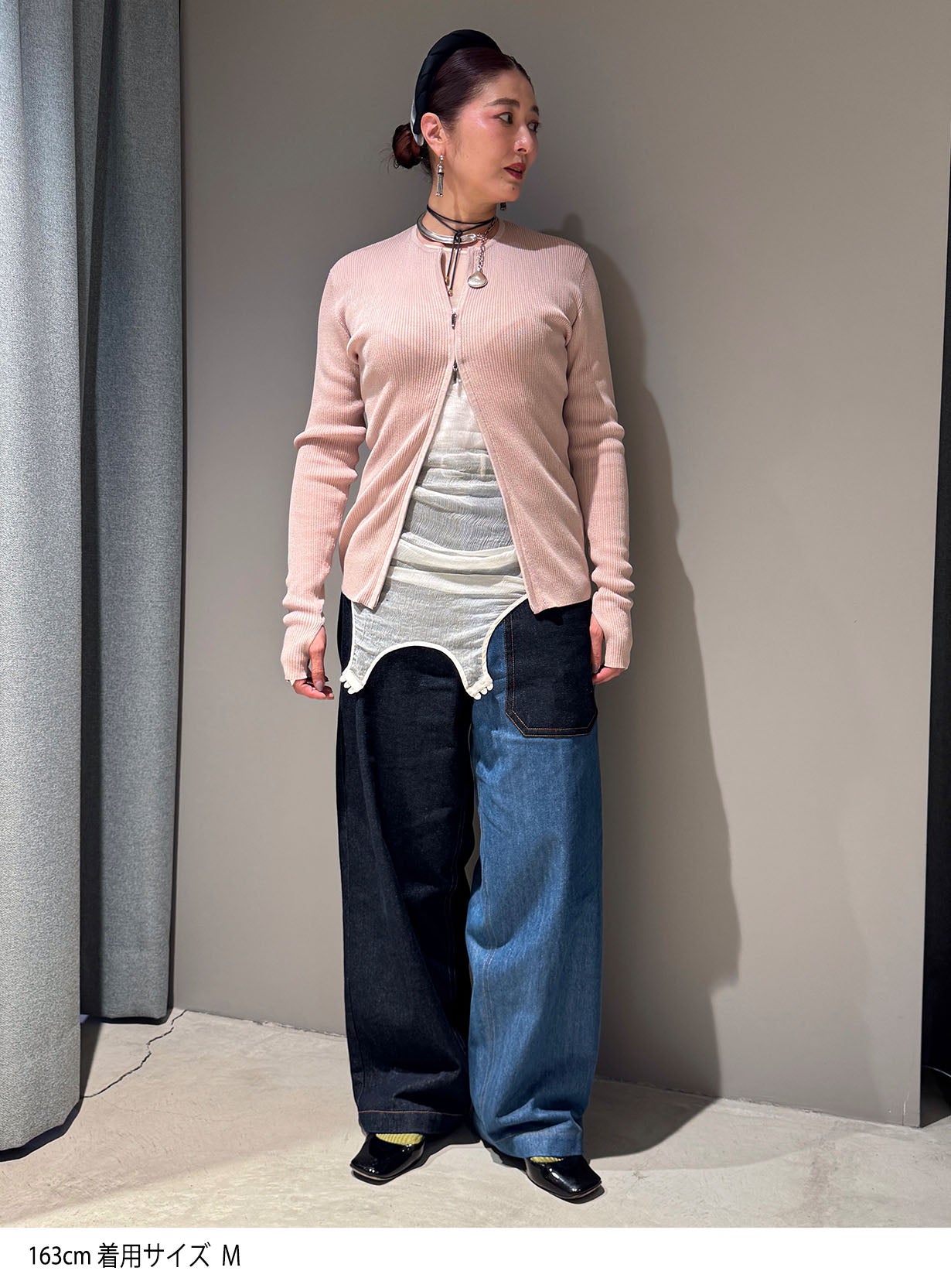 ジップアップリブニット