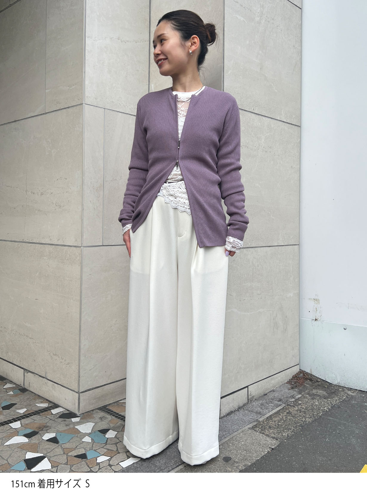 ジップアップリブニット